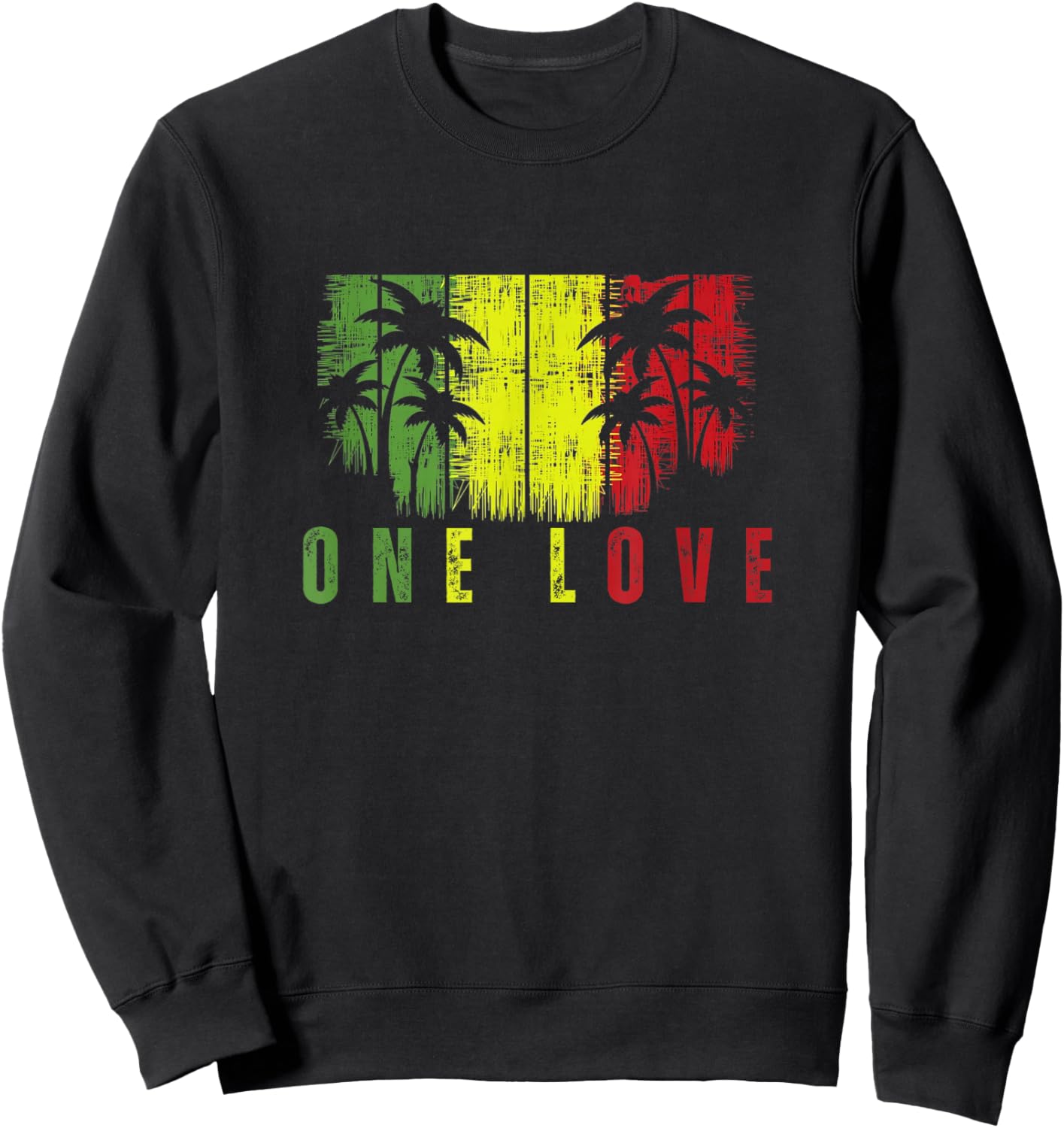 One Love Palm Tree Reggae Music Rasta Sweatshirt - Sweatshirt | Black