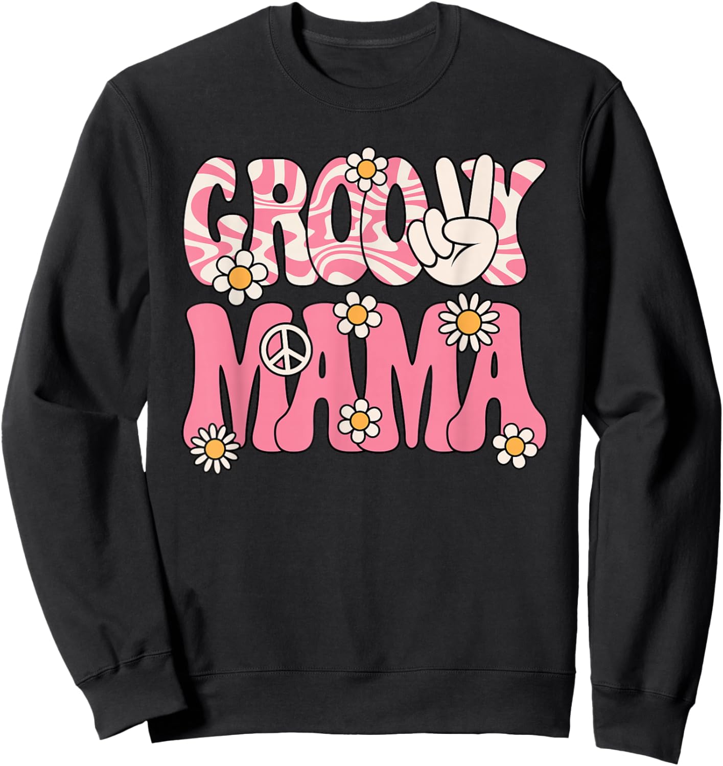 Groovy Mama Mom Retro Hippie 60s 70s Party Outfit Women Sweatshirt - Sweatshirt | Black