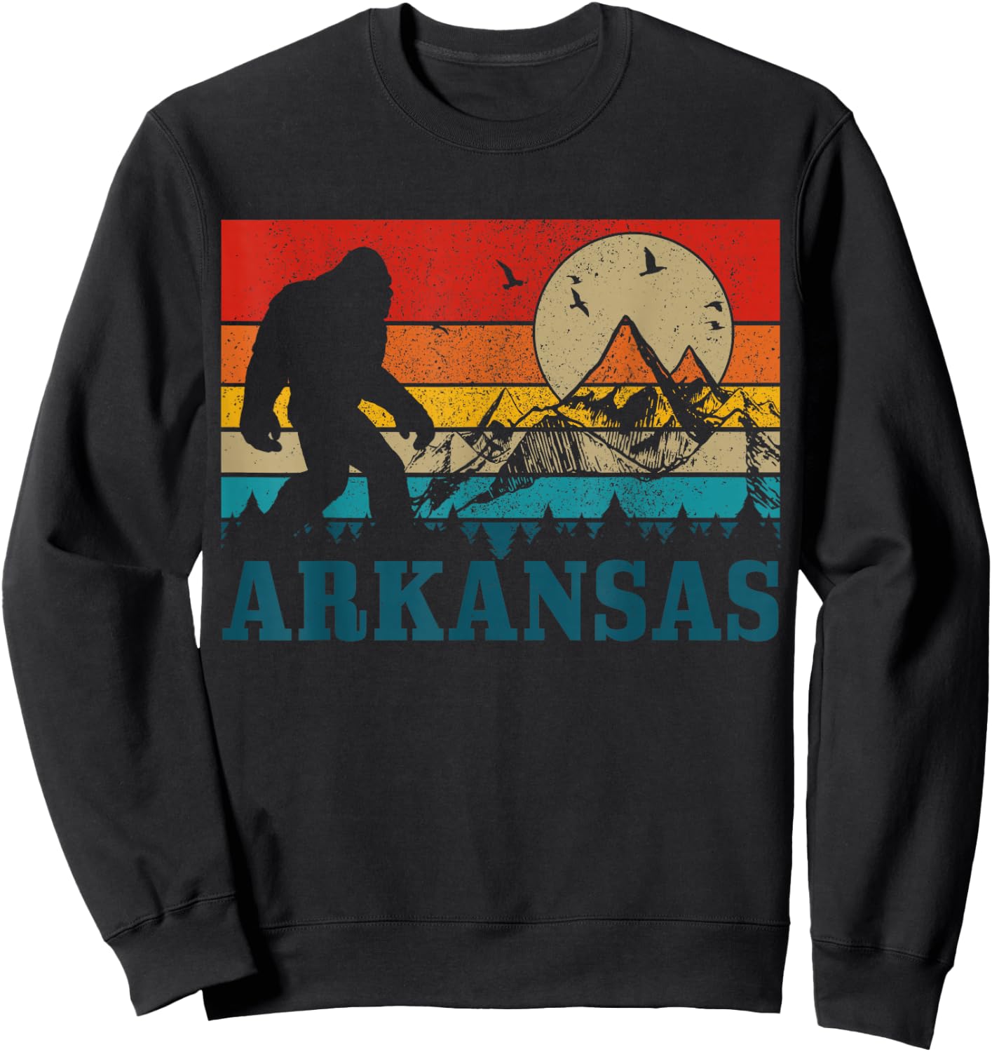 Arkansas Bigfoot Vintage Mountains Hiking Camping Gift Sweatshirt - Sweatshirt | Black