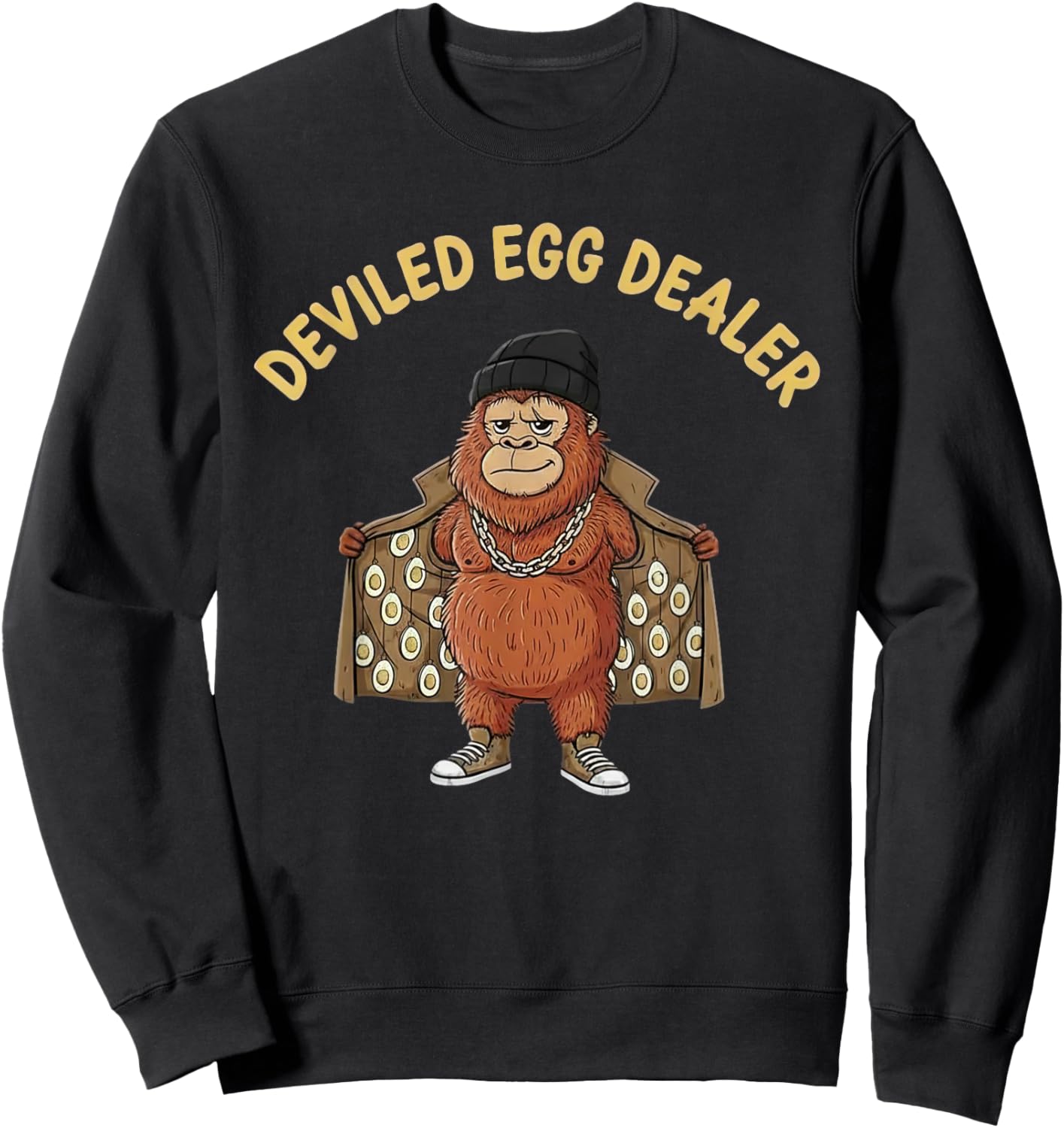 Funny Bigfoot Deviled Egg Dealer Trench Coat Gangster Sweatshirt - Sweatshirt | Black