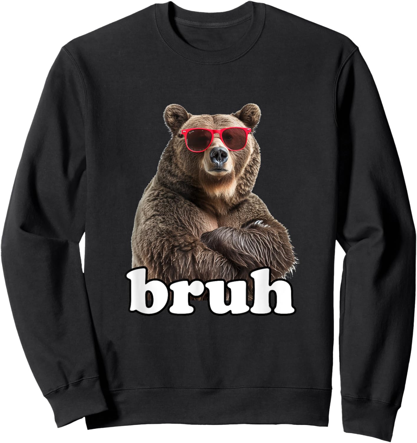 Bruh Shirt Boys Funny Cool Bear Sunglasses Bruh Meme Saying Sweatshirt - Sweatshirt | Black
