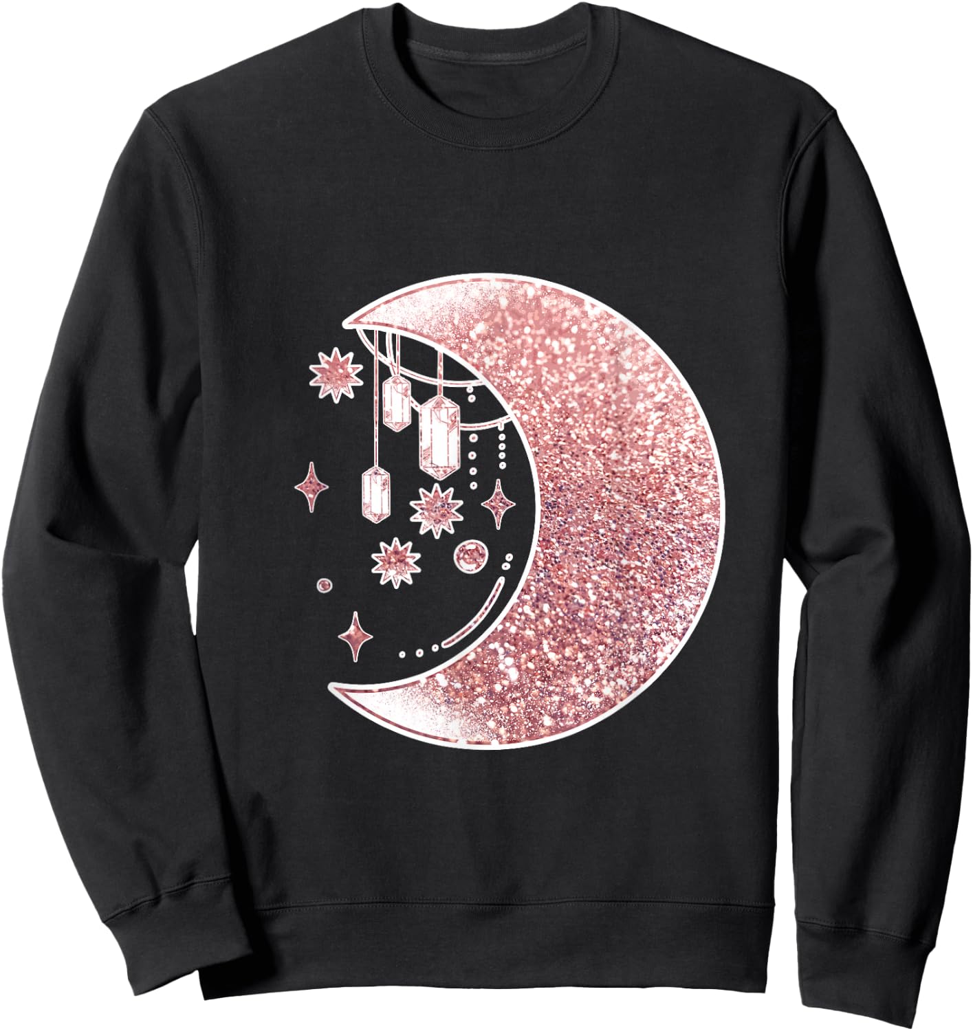 Rose Pink Half Crescent Moon Stars Ornaments Galaxy Sweatshirt - Sweatshirt | Black