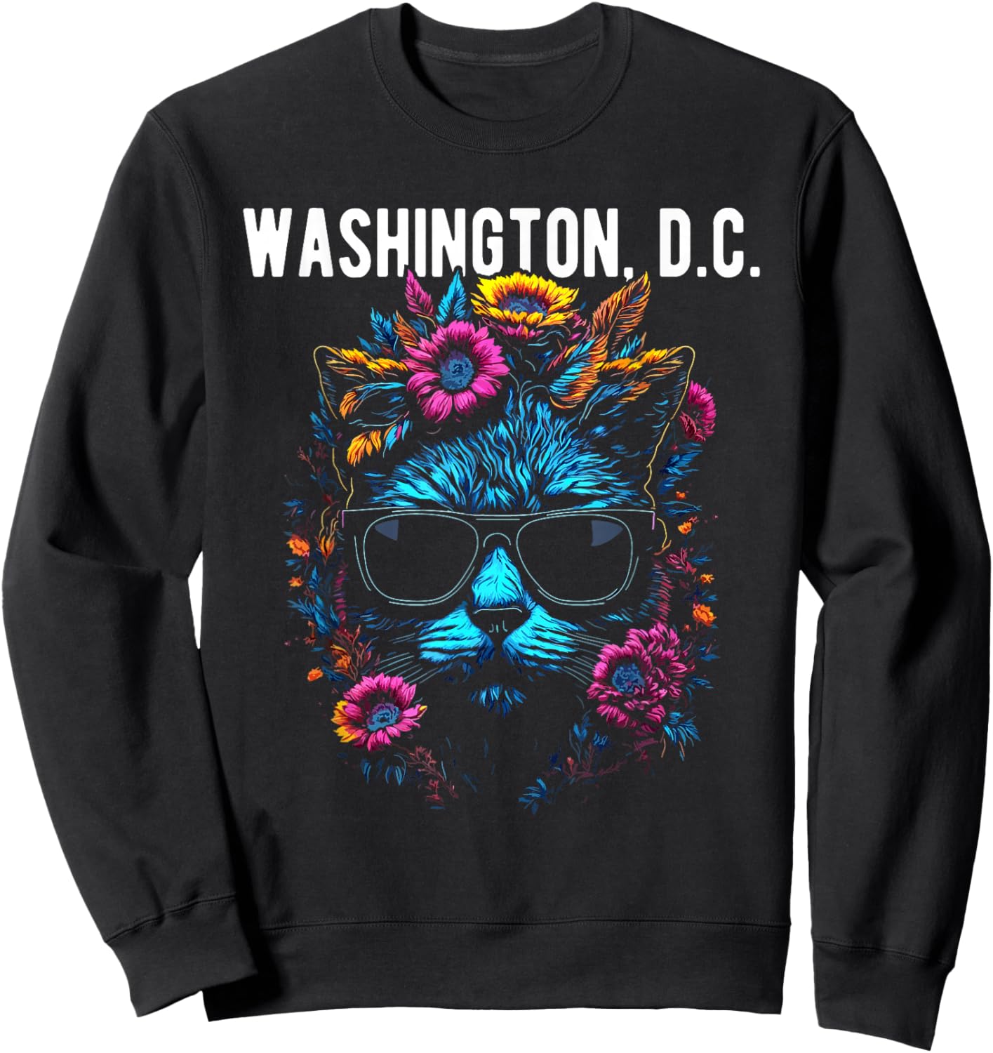 Washington D.C. Cat Wearing Sunglasses Design Sweatshirt - Sweatshirt | Black