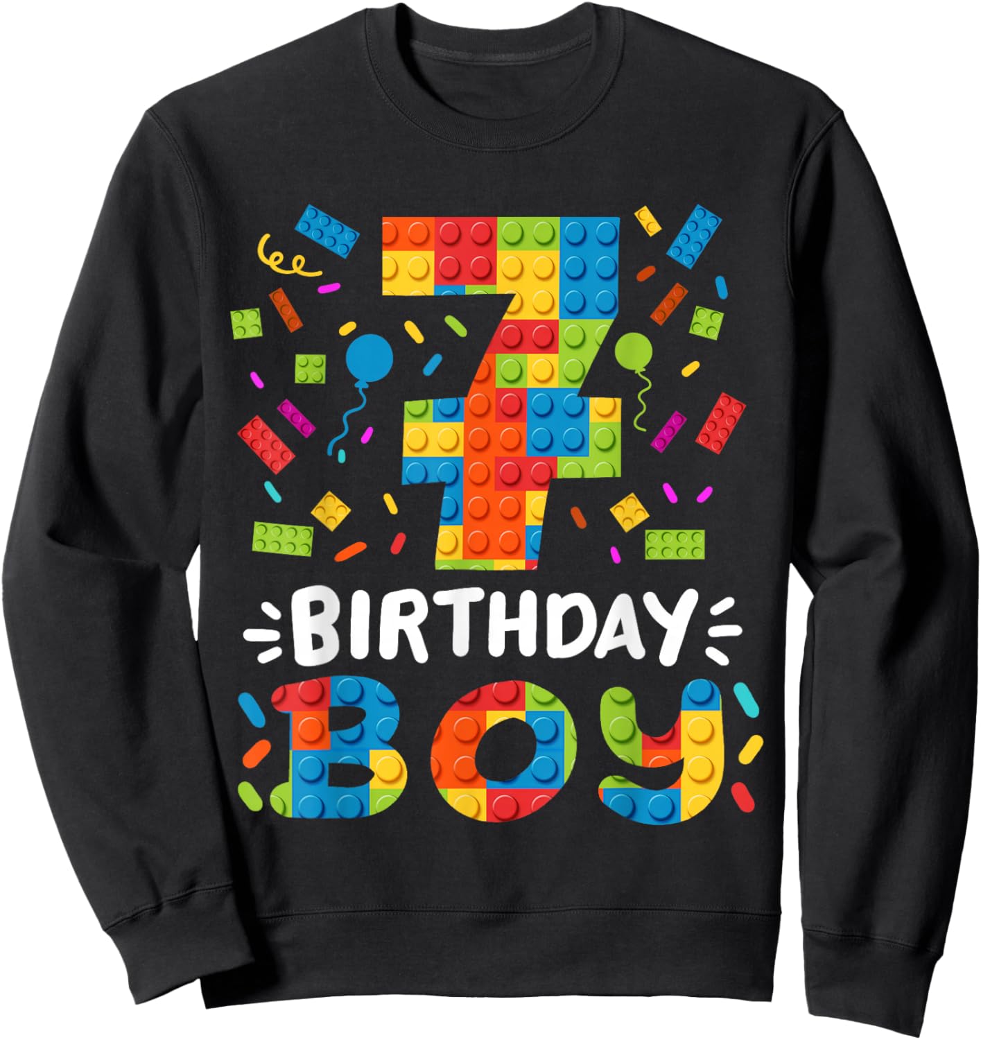 Kids 7 Years Old Building Blocks Builder 7th Birthday Boys Sweatshirt - Sweatshirt | Black