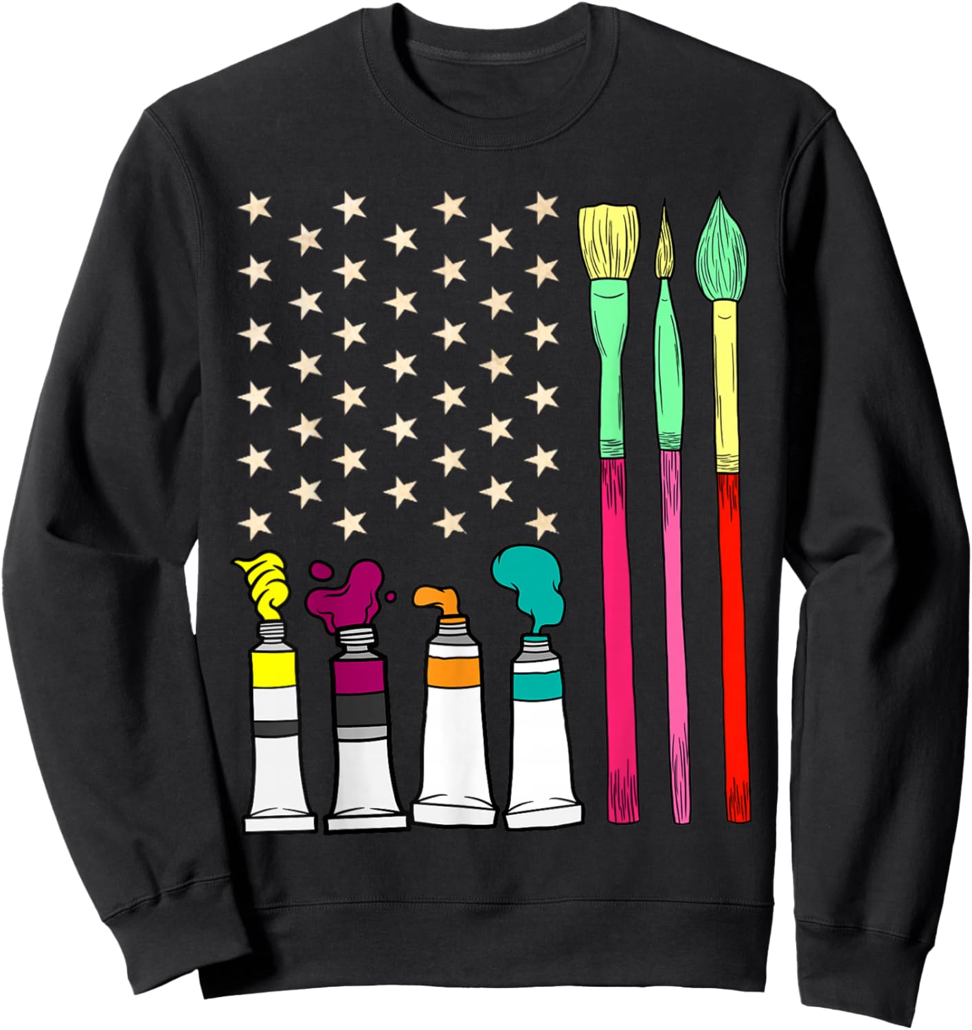 Fun Paint Brush Artist American Flag 4th Of July Painters Women Kids Men Sweatshirt - Sweatshirt | Black
