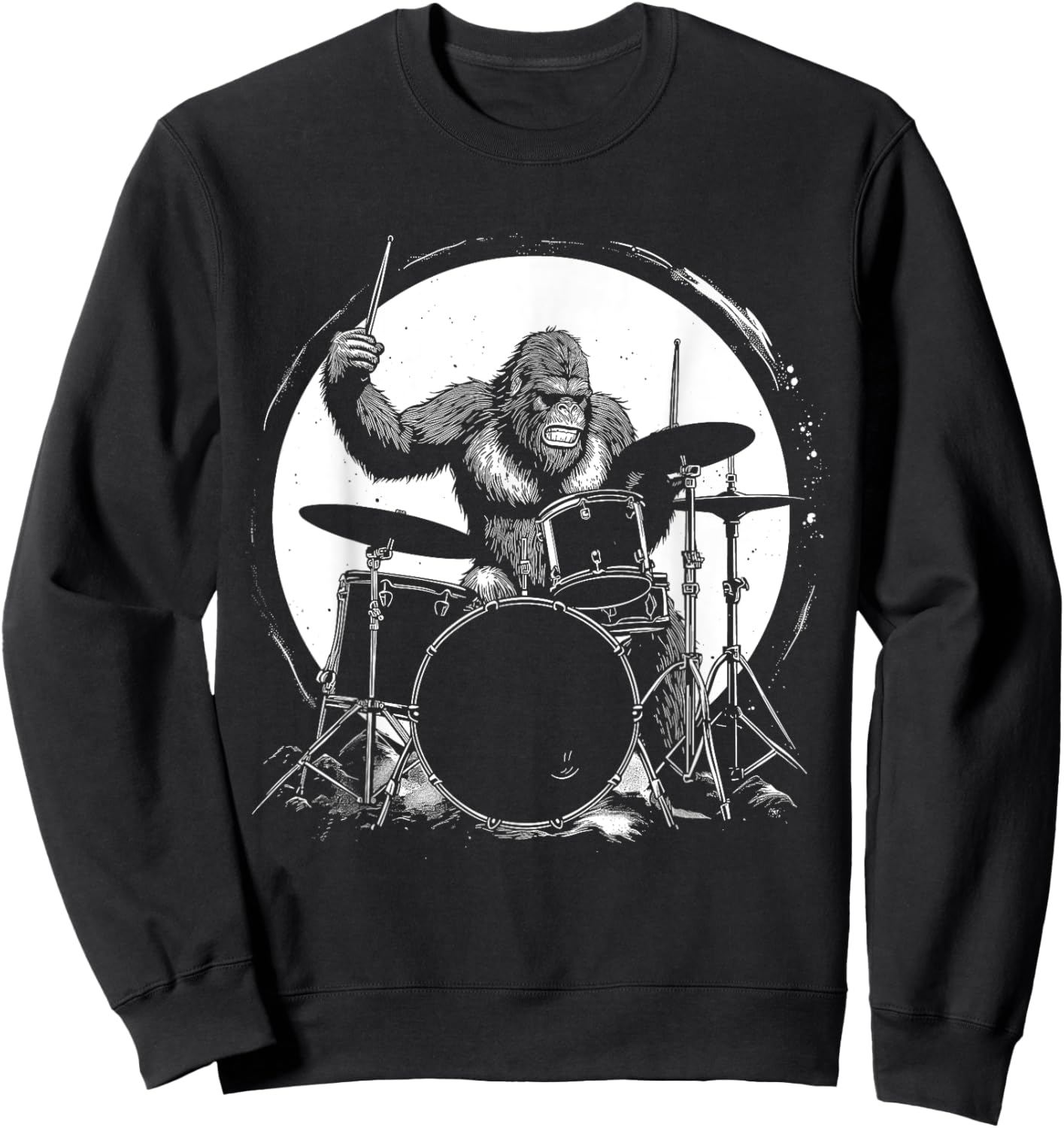 Drummer Bigfoot Playing Drums Funny Sasquatch Drumming Sweatshirt - Sweatshirt | Black