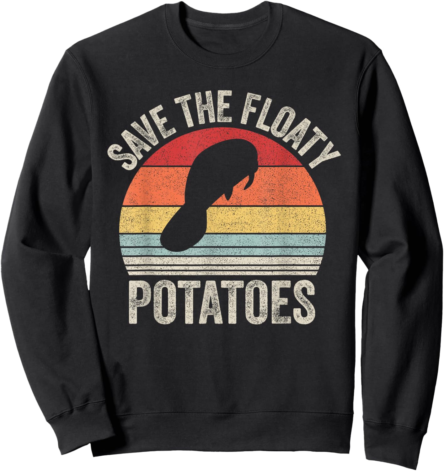 Vintage Retro Save The Floaty Potatoes Manatees Sweatshirt - Sweatshirt | Black