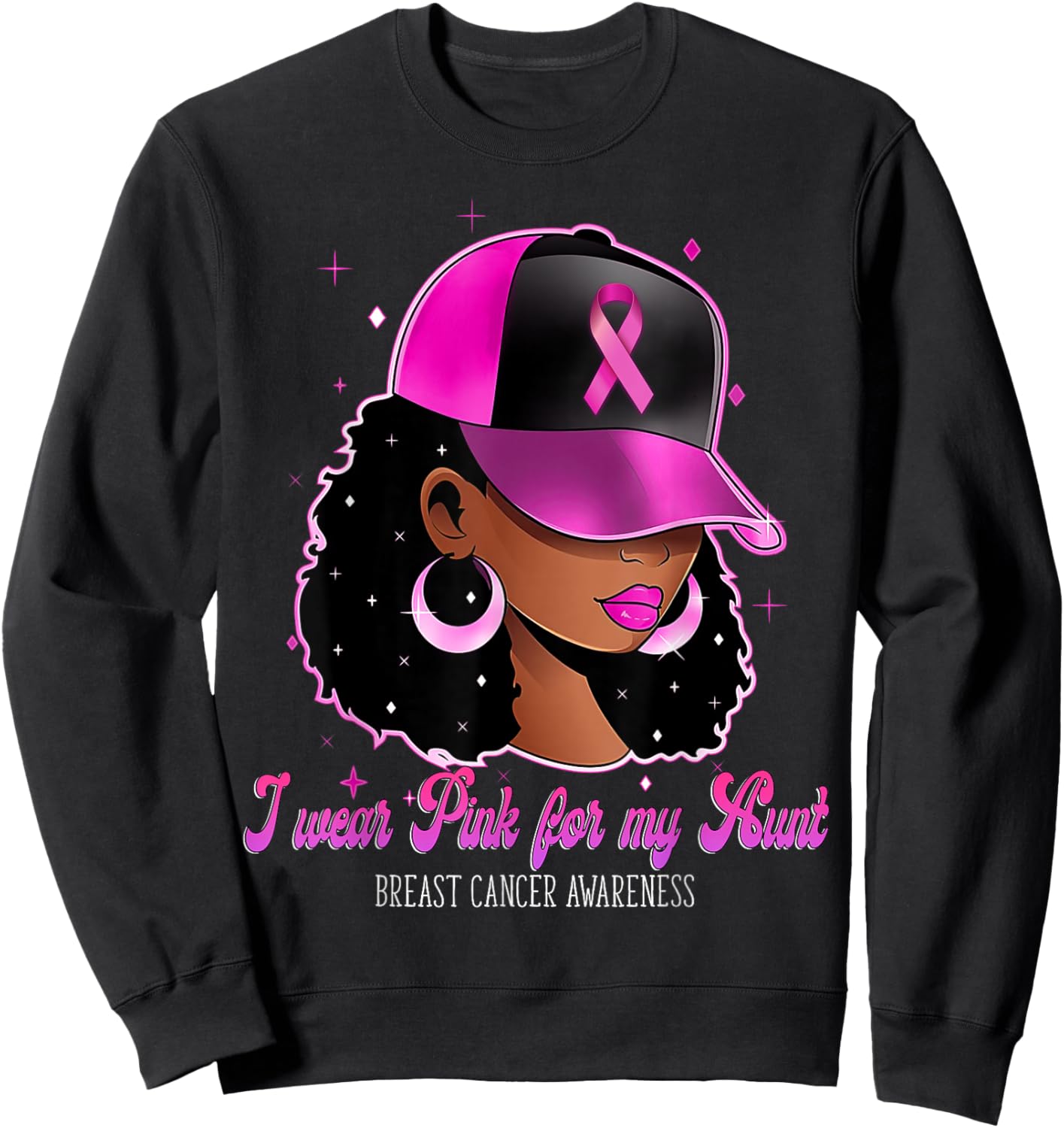 I Wear Pink For My Aunt Breast Cancer Awareness Afro Girl Sweatshirt - Sweatshirt | Black