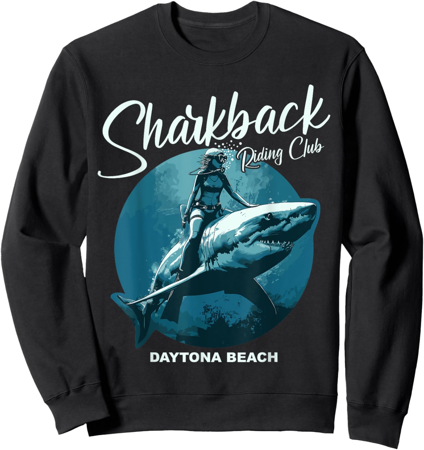 Sharkback Riding Daytona Beach Funny Shark Sweatshirt - Sweatshirt | Black