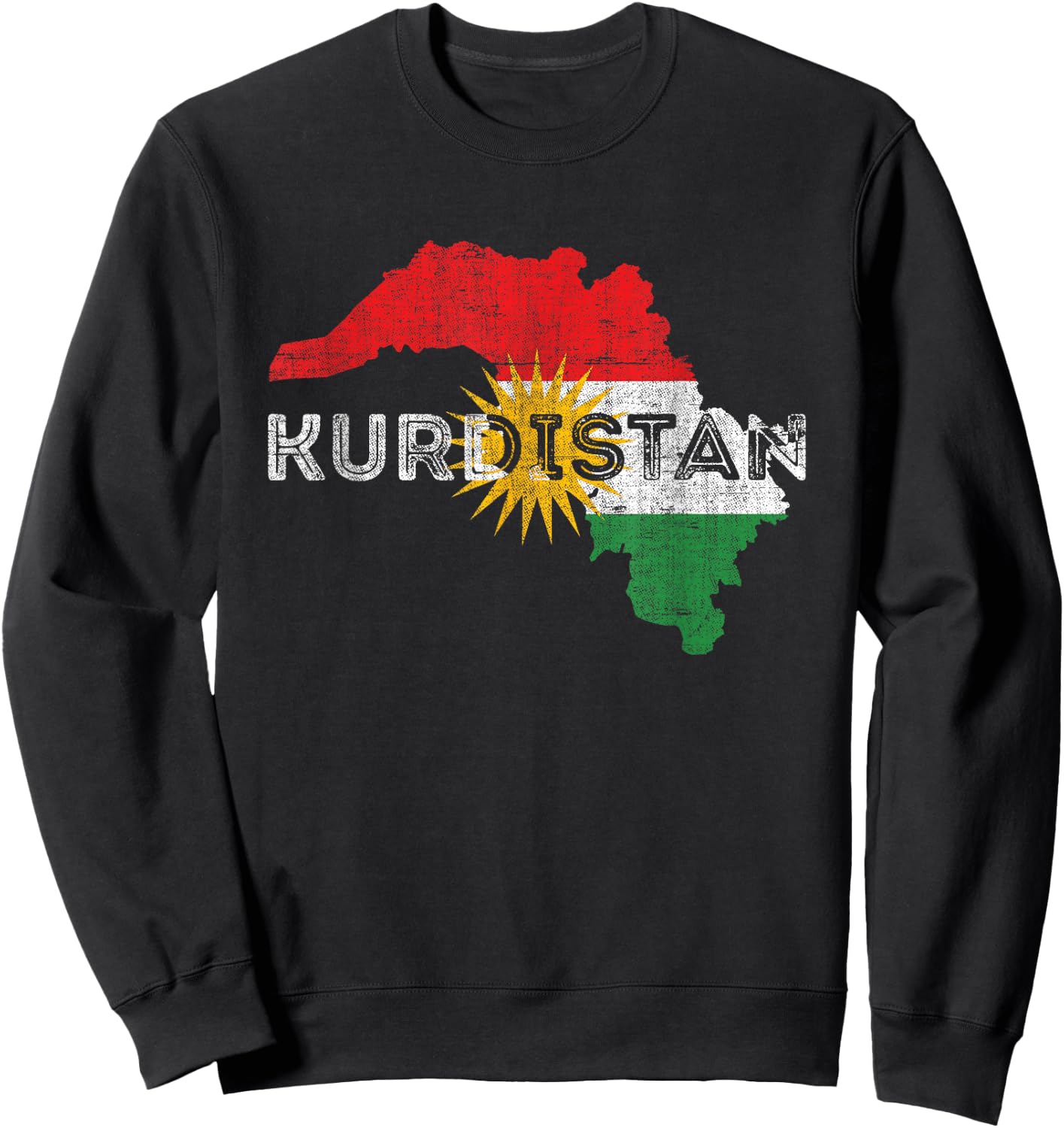 Kurdish Map and Flag Souvenir - Distressed Kurdistan Sweatshirt - Sweatshirt | Black
