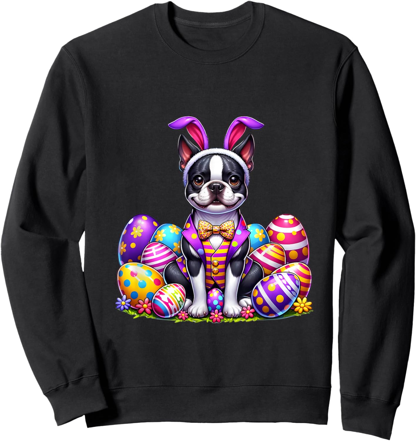 Funny Easter Day Boston Terrier Bunny Costume Sweatshirt - Sweatshirt | Black