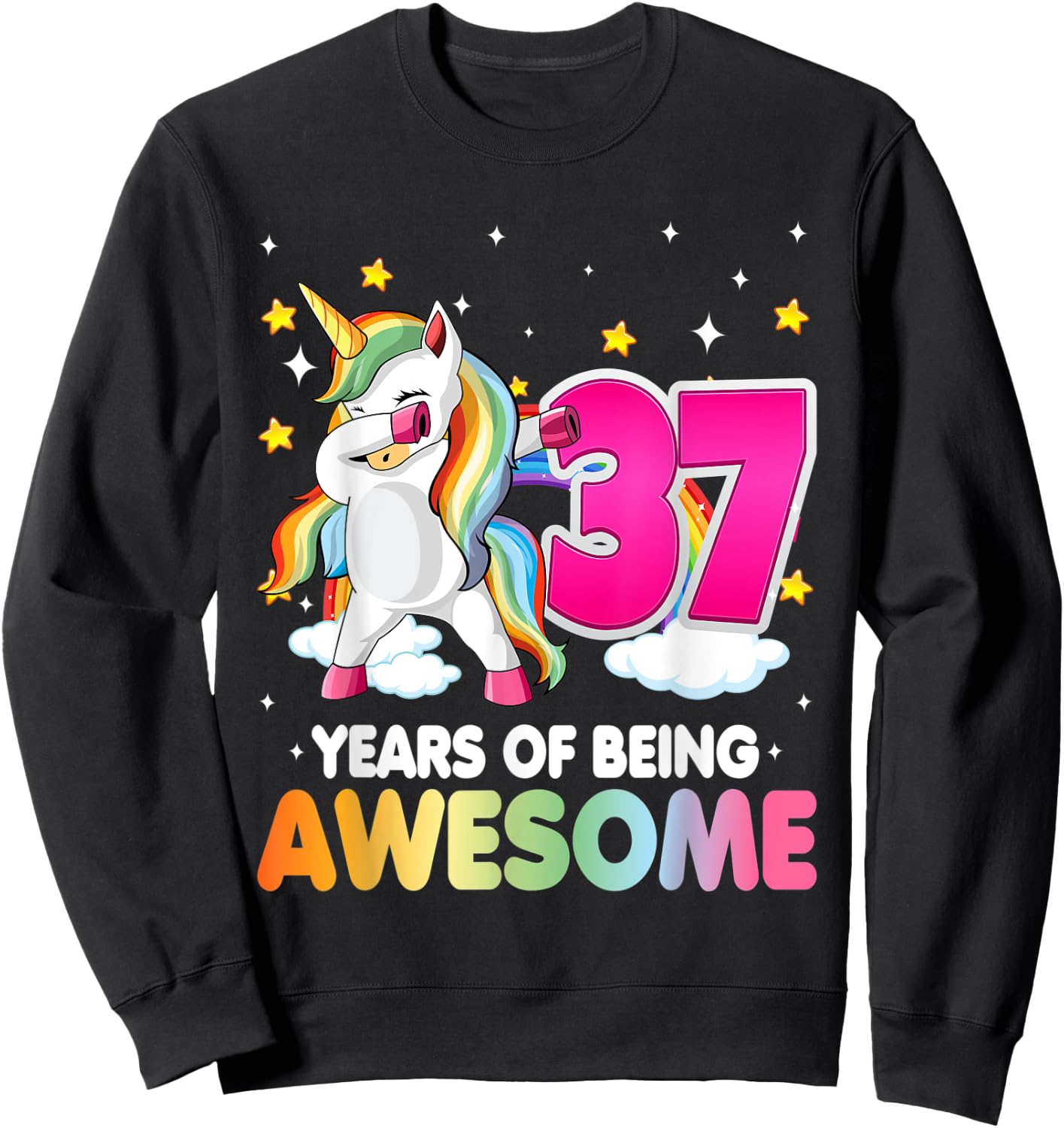 37th Birthday Dabbing Unicorn Party Gift | 37 Years Old Sweatshirt - Sweatshirt | Black