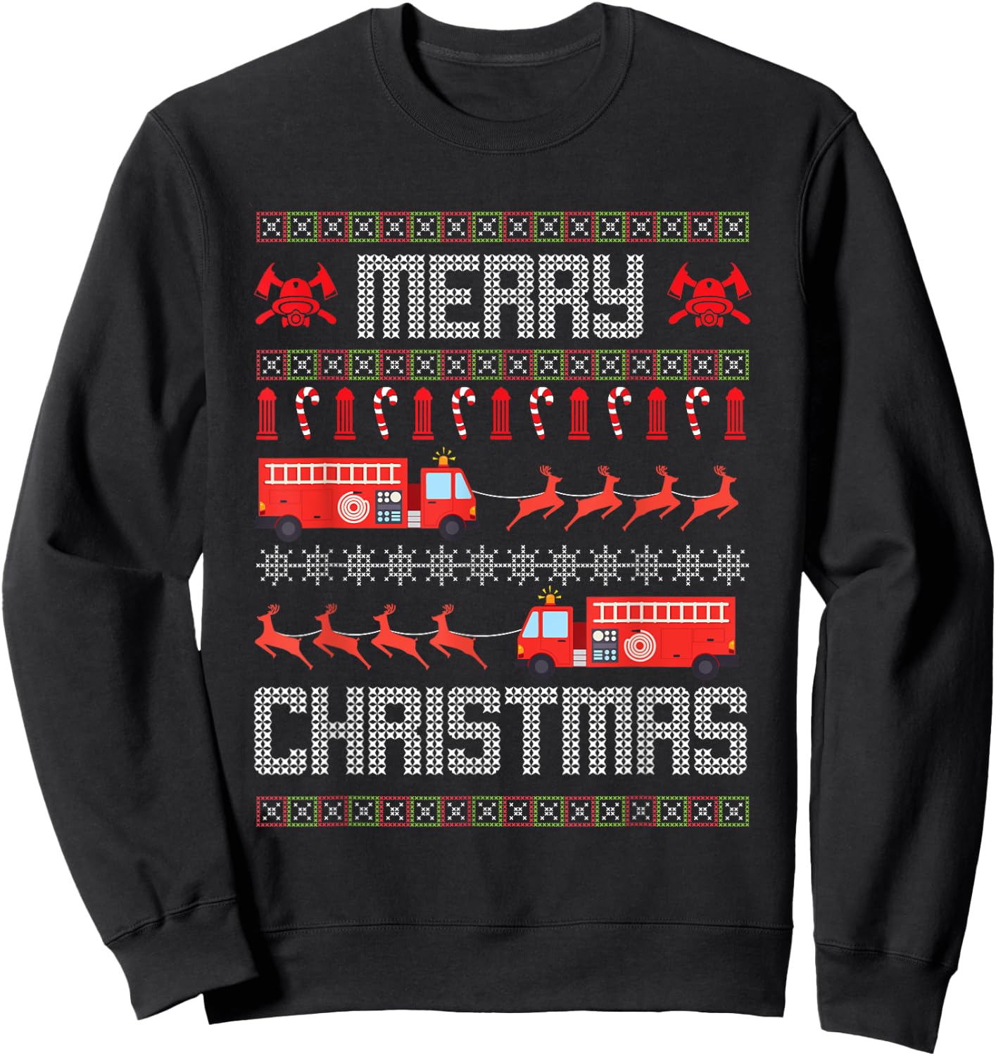 Christmas Firefighter Merry Christmas Fire Truck Costume Sweatshirt - Sweatshirt | Black