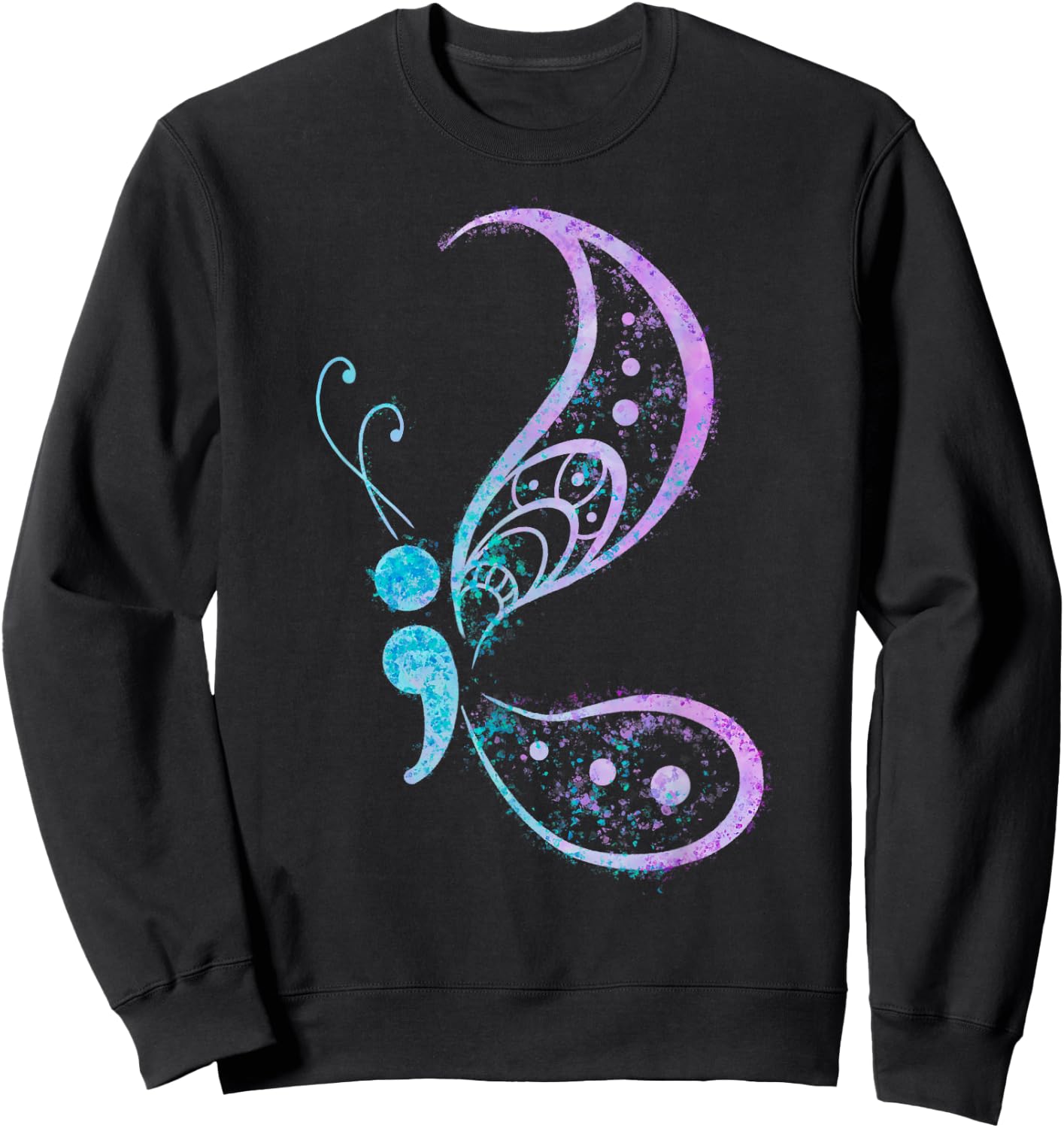 Vintage Semicolon Butterfly Semi-Colon Tattoo Mental Health Sweatshirt - Sweatshirt | Black