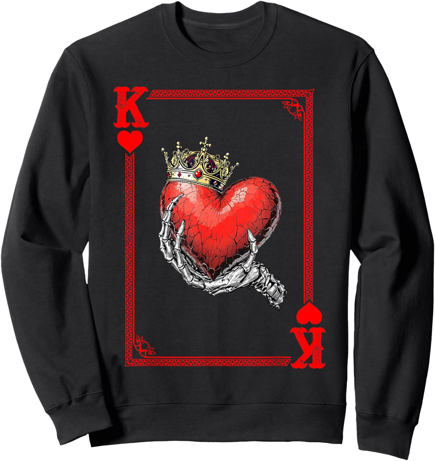 King Queen Of Hearts Playing Card Couple Matching Valentine Sweatshirt - Sweatshirt | Black