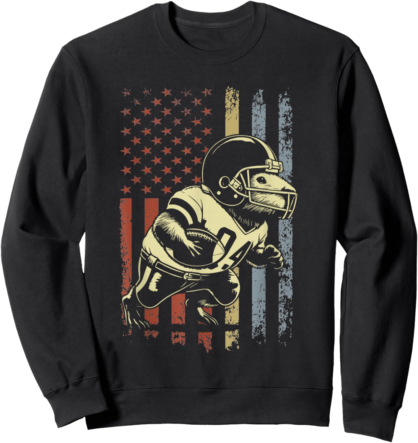 Retro Capybara Football American Flag Capybara Football Sweatshirt - Sweatshirt | Black