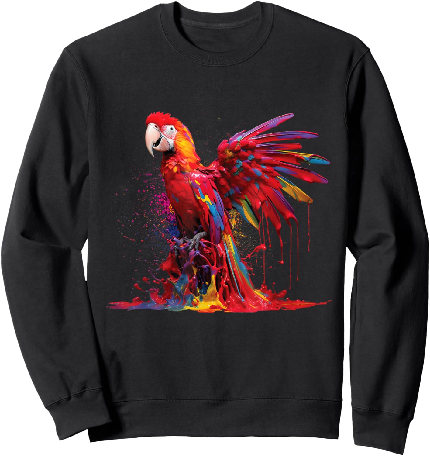 Watercolour Colourful Scarlet Macaw Parrot Bird Painting Sweatshirt - Sweatshirt | Black