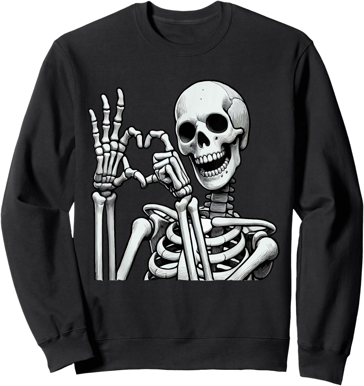Skeleton Love Hands Halloween Finger Heart Sign Sweatshirt - Sweatshirt | Black