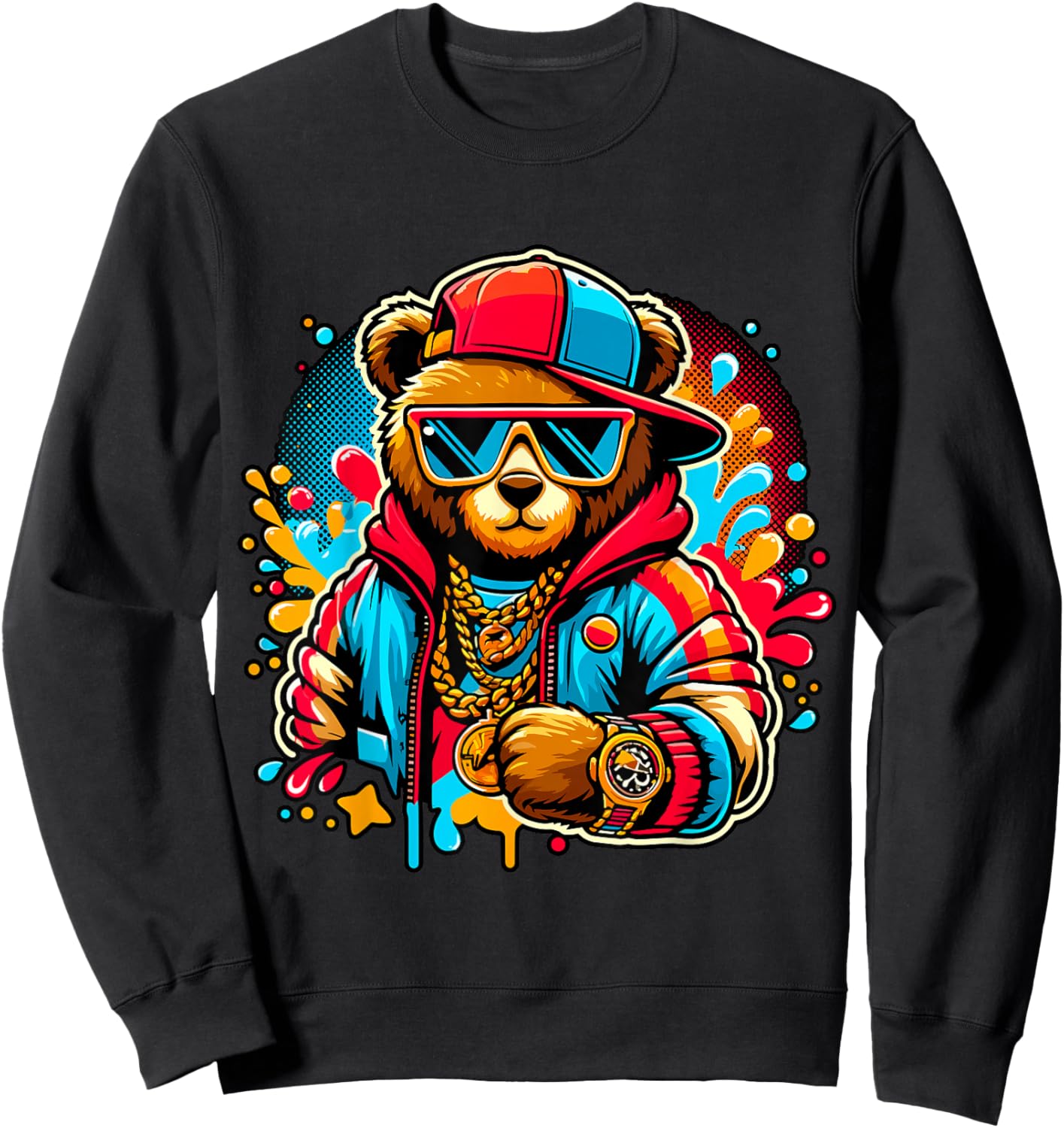 Cool Hip Hop Teddy Bear Sweatshirt - Sweatshirt | Black