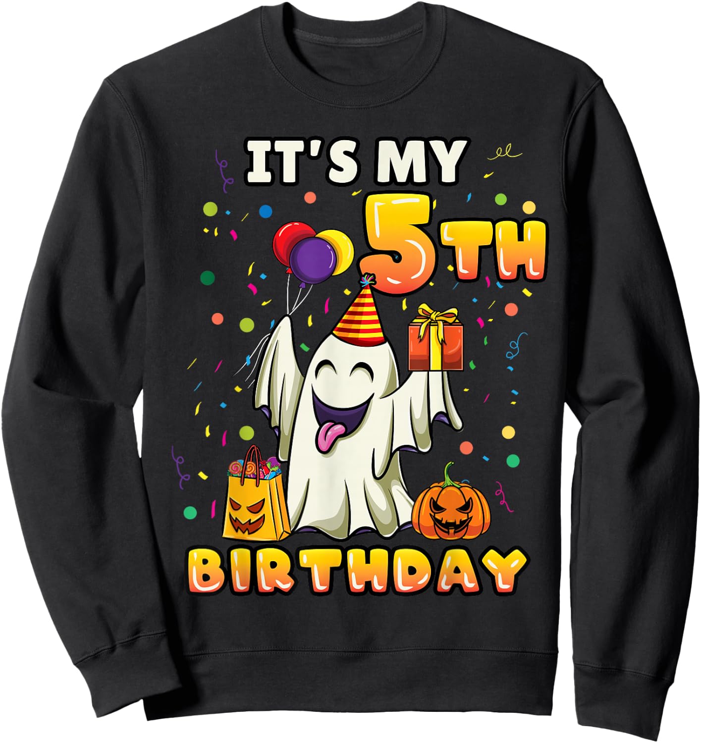 Its My 5th Birthday Ghost Halloween Kids Sweatshirt - Sweatshirt | Black