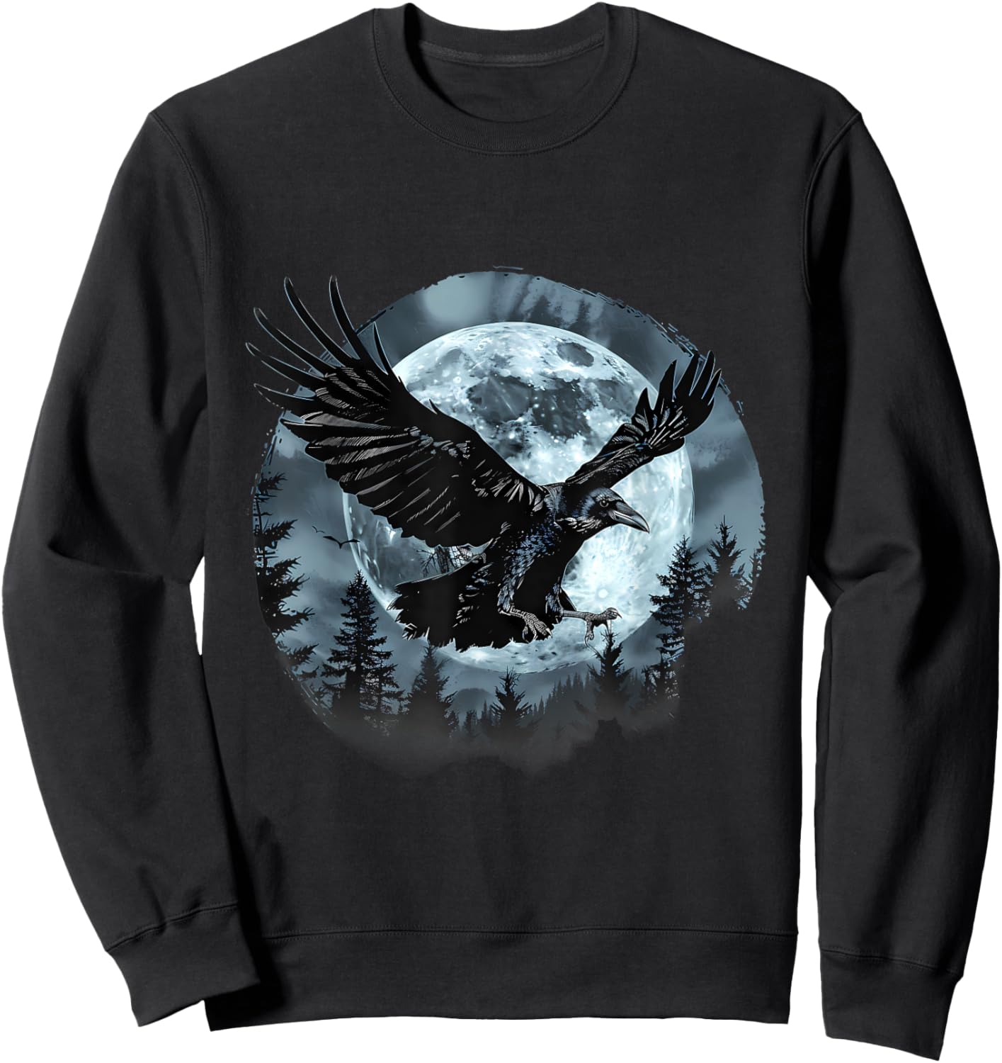Halloween Raven Forest Spooky Moon Trick Or Treat Artwork Sweatshirt - Sweatshirt | Black