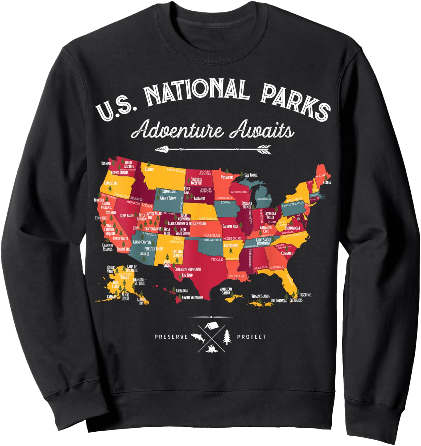 62 National Parks Map Gifts US Park Vintage Camping Hiking Sweatshirt - Sweatshirt | Black