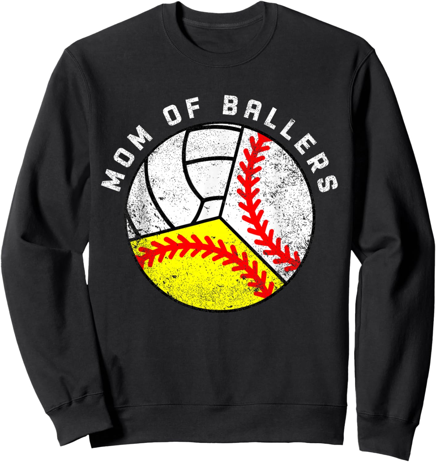 Mom Of Ballers Funny Baseball Softball Volleyball Mom Sweatshirt - Sweatshirt | Black