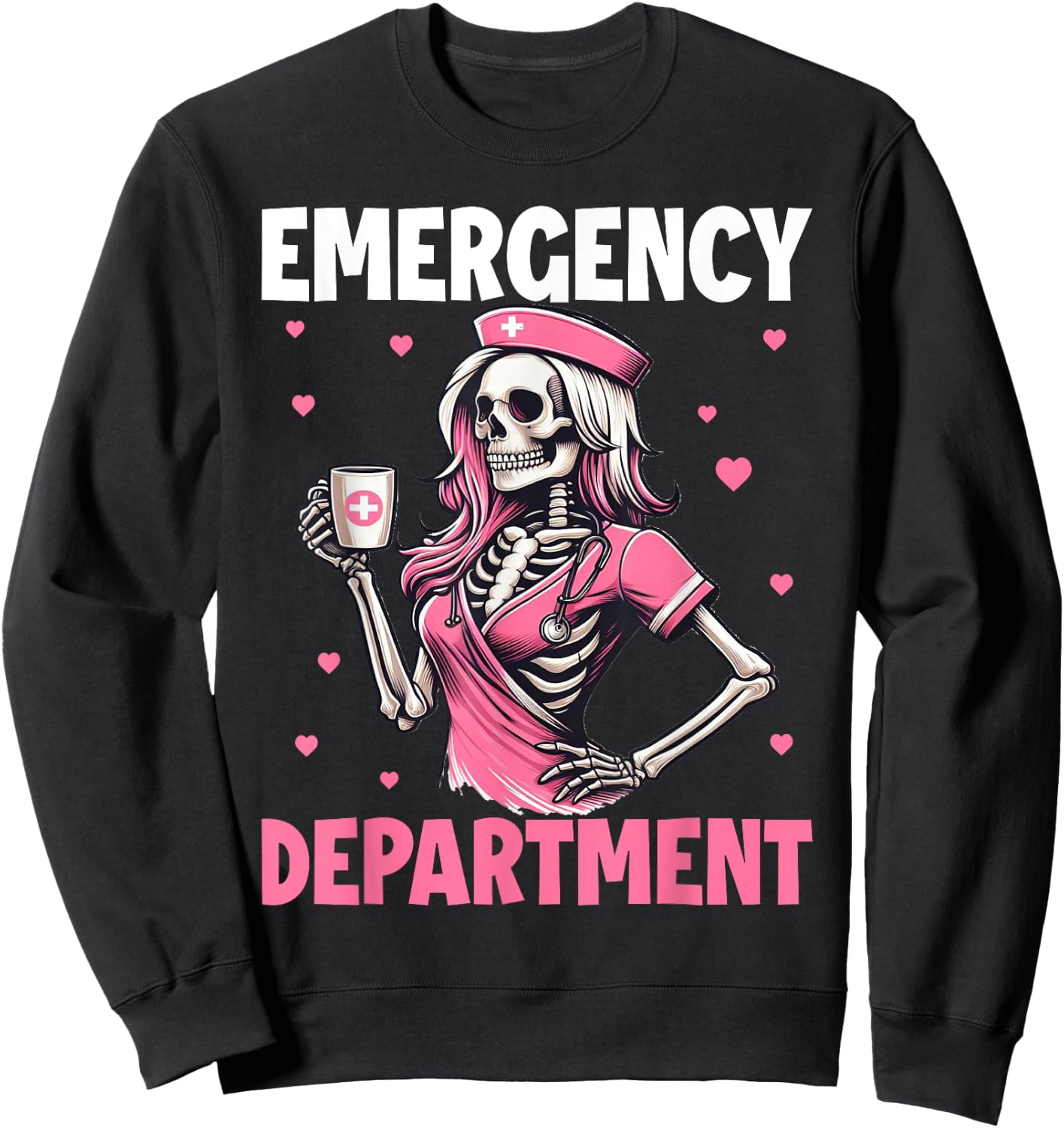 Valentine Er Nurse Emergency Department Room Skeleton Nurse Sweatshirt - Sweatshirt | Black