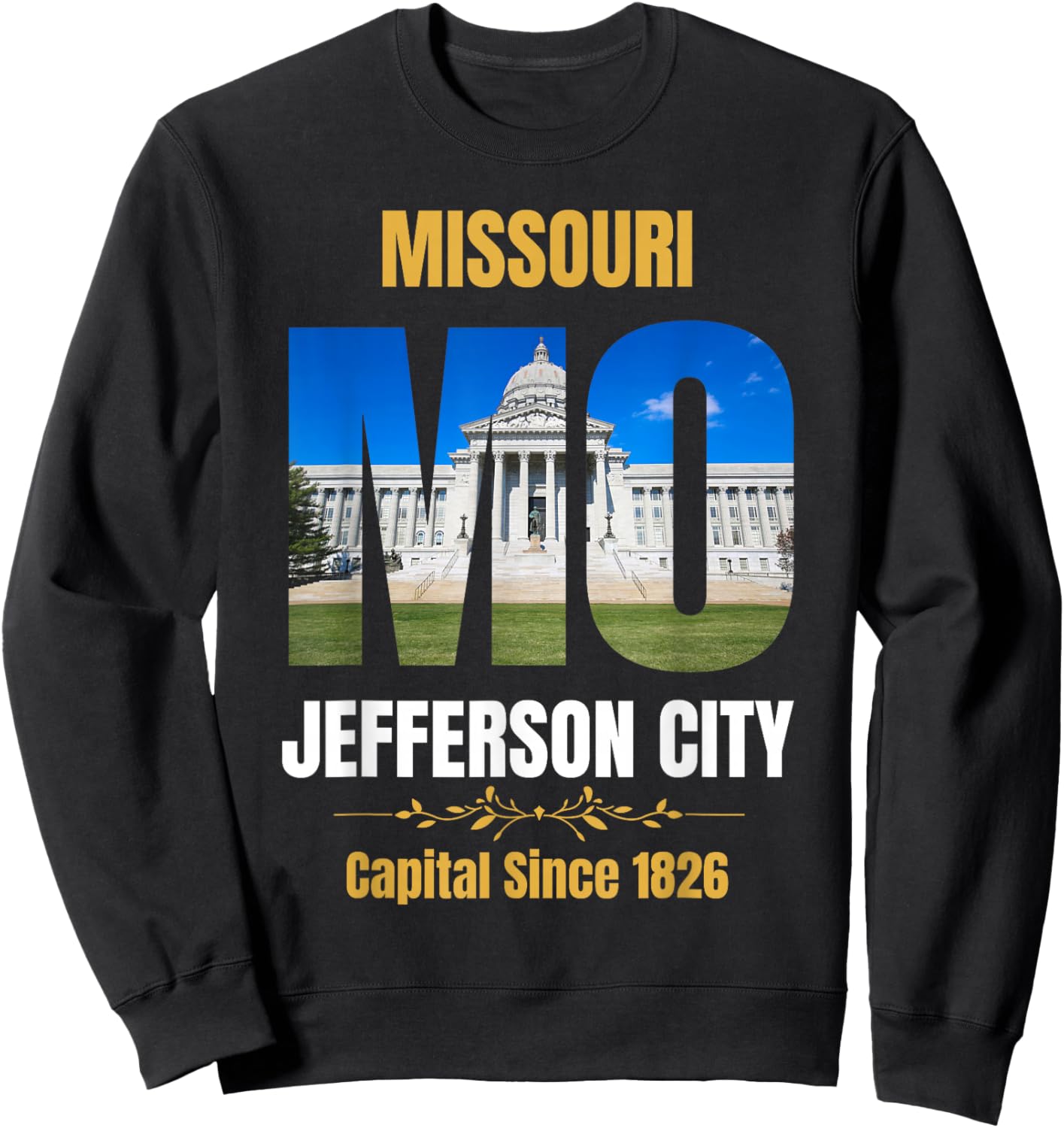 Jefferson City, State Capital of Missouri, Souvenir , -Adults, Black, Small, Short Sleeve Sweatshirt - Sweatshirt | Black
