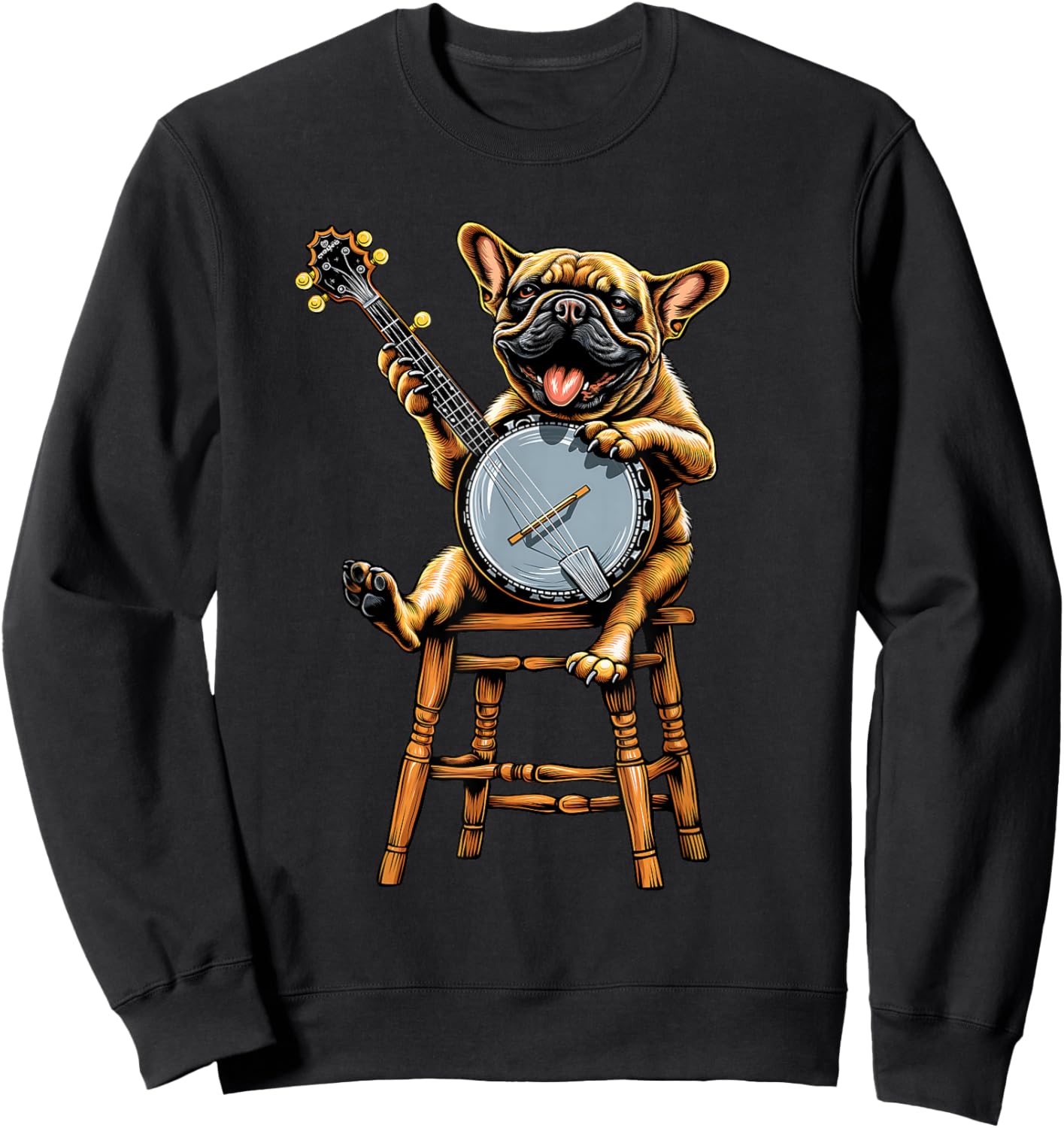 French Bulldog Frenchie Dog Bluegrass Banjo Player Sweatshirt - Sweatshirt | Black