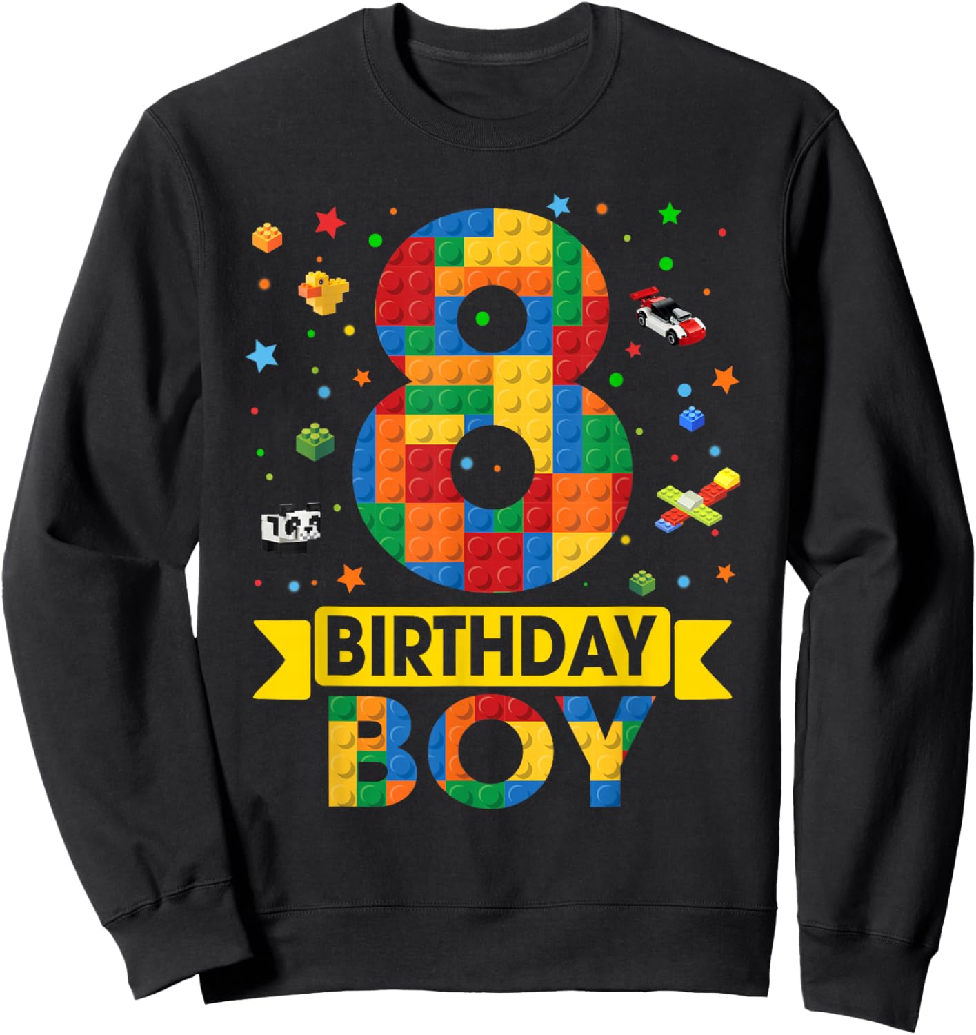 Kids Funny 8 Year Old Building Blocks 8th Birthday Boy Sweatshirt - Sweatshirt | Black