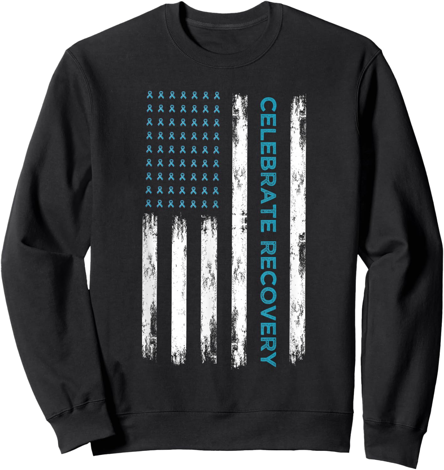 Drug Alcohol Addiction Recovery Celebrate Recovery USA Flag Sweatshirt - Sweatshirt | Black