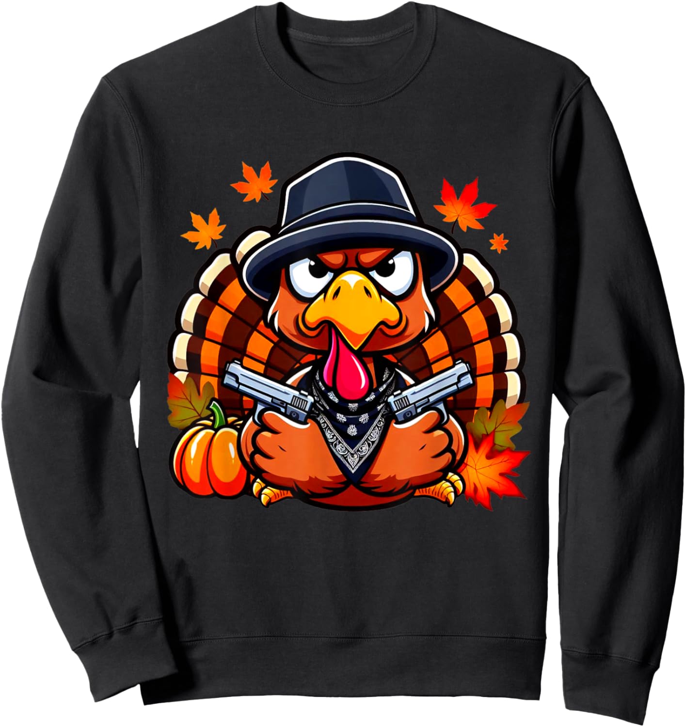 Gangster Thug Thanksgiving Turkey With Gun Angry Turkey Sweatshirt - Sweatshirt | Black