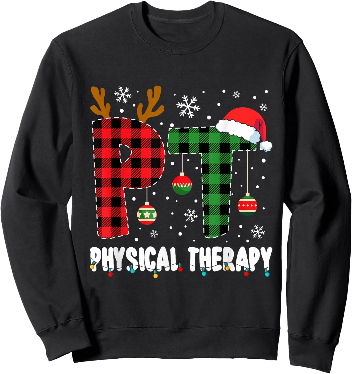 Christmas Physical Therapy Apparel -Adults Black Small Short Sleeve Modern Classic Christmas Physical Therapy Assistant Sweatshirt - Sweatshirt | Black