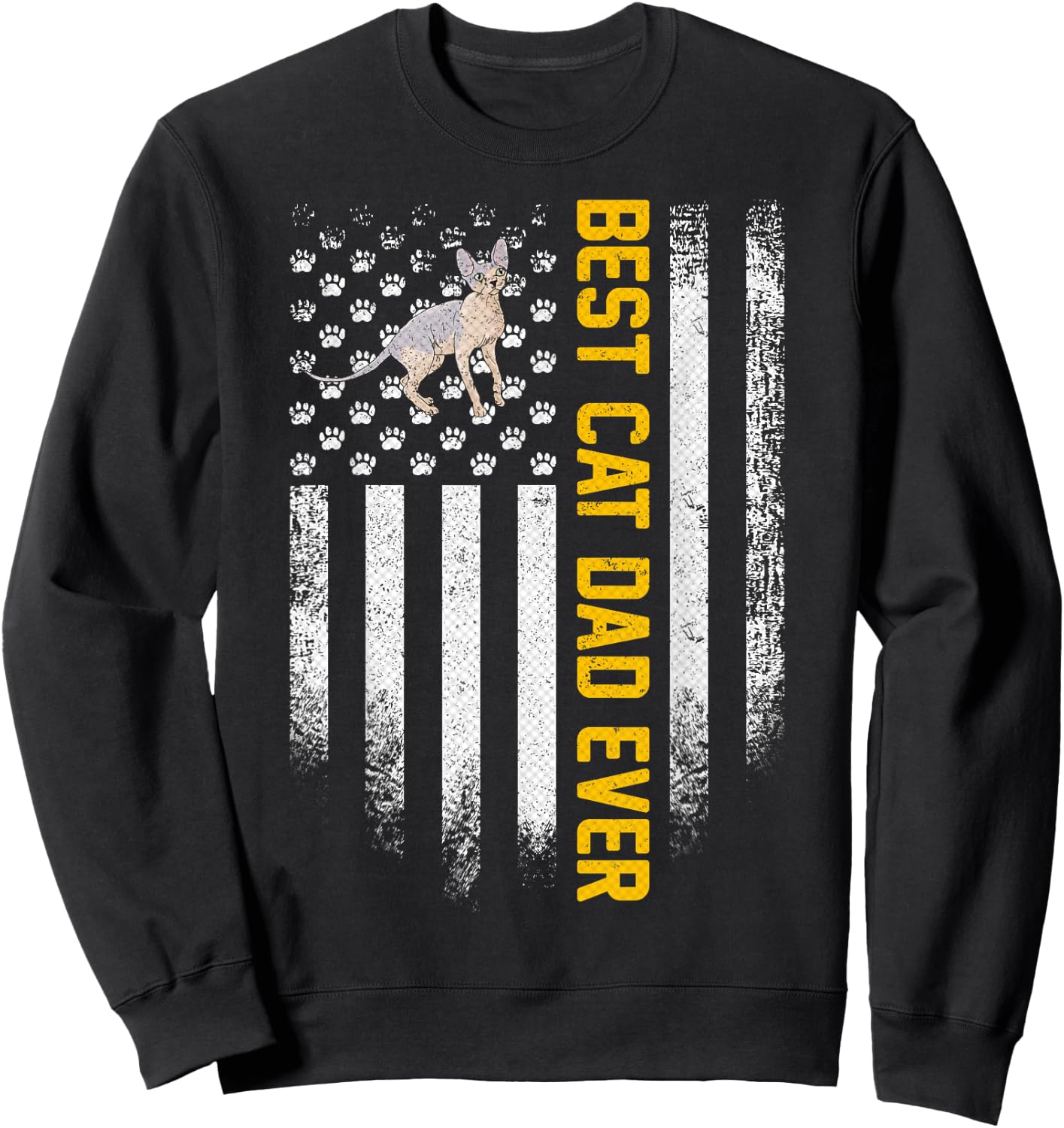 Vintage USA American Flag Best Sphynx Cat Dad Ever Funny Women Men Sweatshirt - Sweatshirt | Black