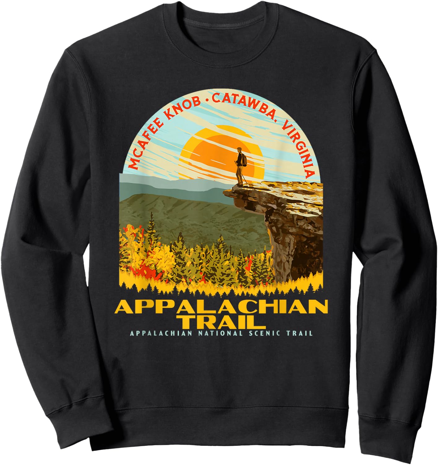 McAfee Knob Overlook Appalachian Trail WPA Style Graphic Sweatshirt - Sweatshirt | Black