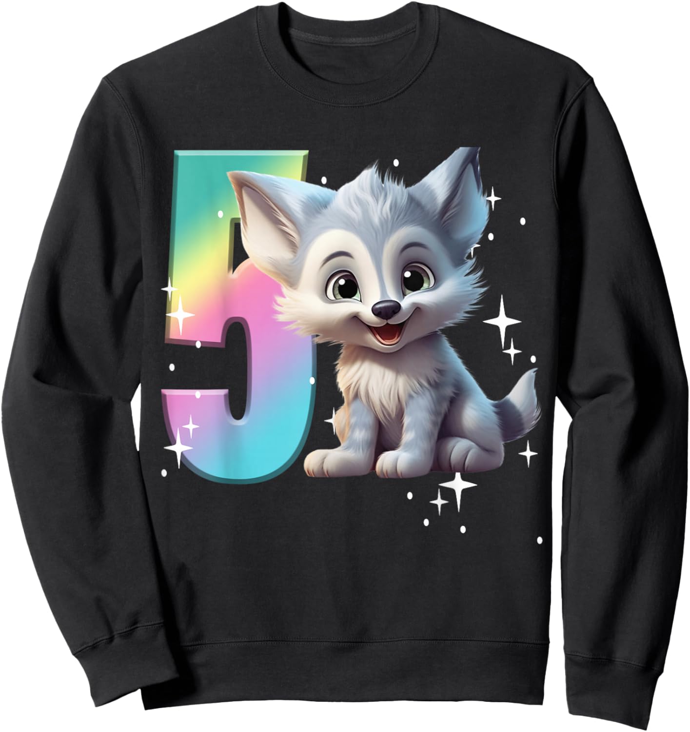 5th Birthday Wolf Shirt Birthday Girl Outfit Wolves 5 Five Sweatshirt - Sweatshirt | Black