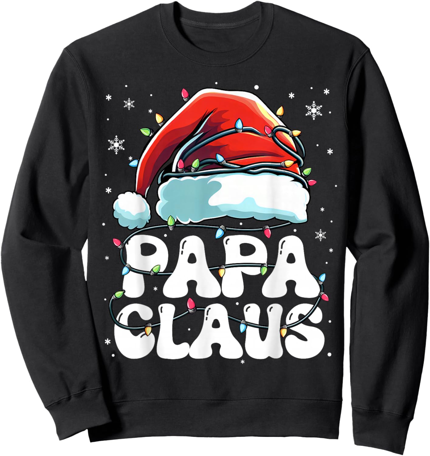 Groovy Papa Claus Christmas Lights Family Xmas Pajama Sweatshirt - Sweatshirt | Black