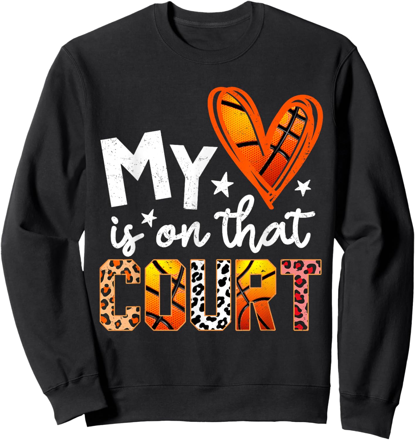My Heart is On That Court Basketball Leopard Basketball Mom Sweatshirt - Sweatshirt | Black