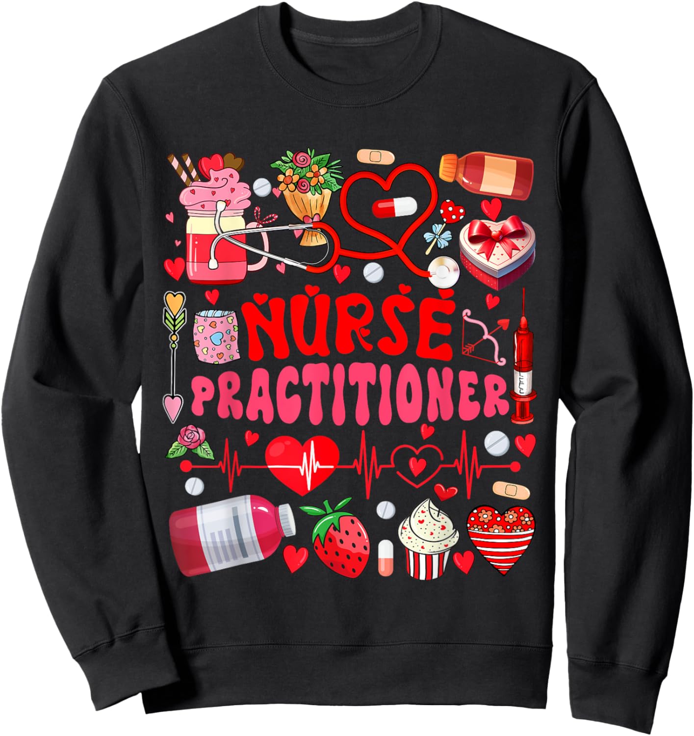 Nurse Practitioner Valentine's Day Nurse Tools Cute Hearts Sweatshirt - Sweatshirt | Black