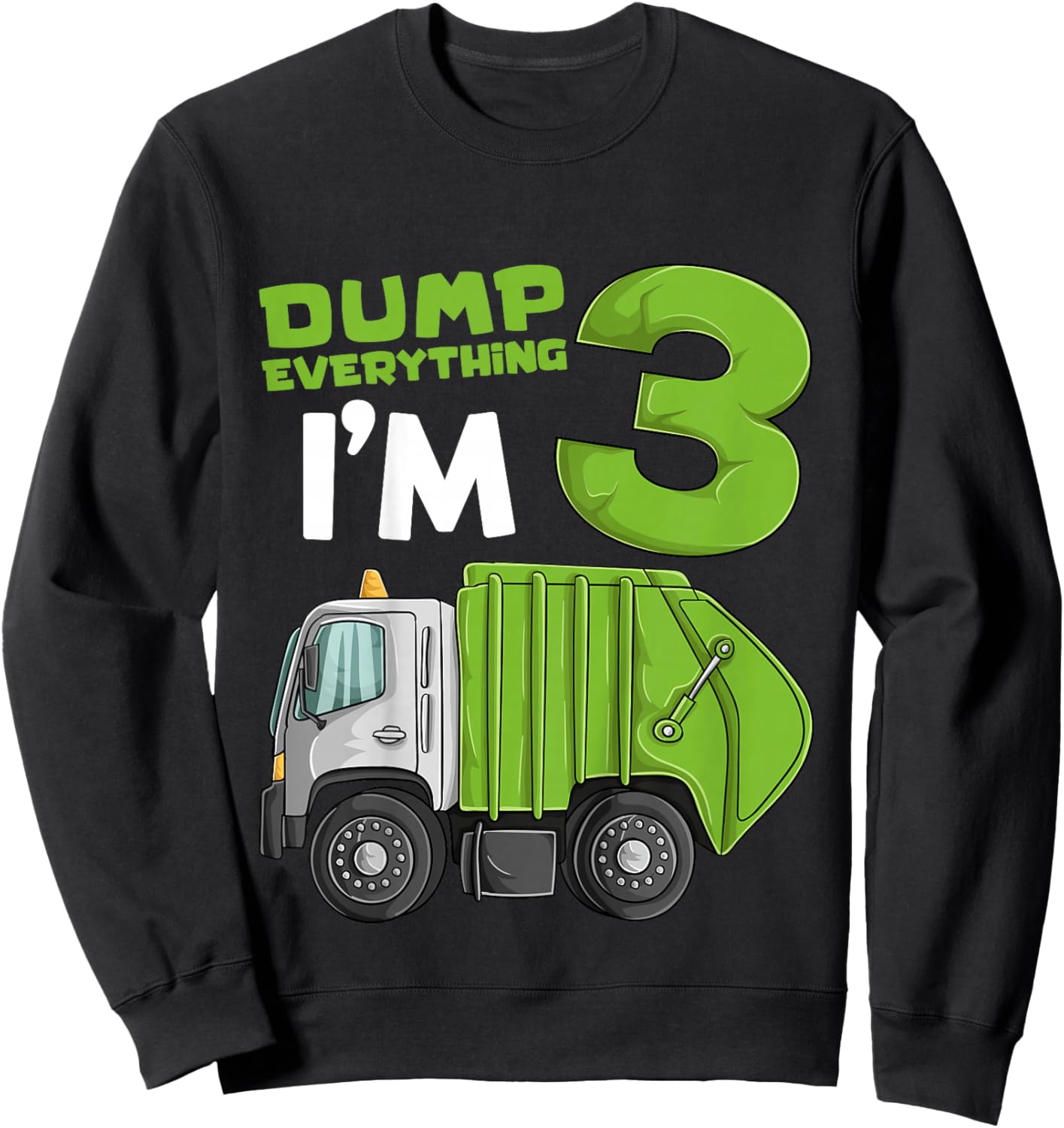 Kids Garbage Truck 3rd Birthday Boy Shirt, Trash Truck Toddler Sweatshirt - Sweatshirt | Black