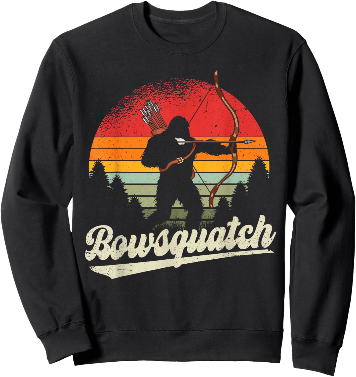 Bowsquatch Bow Arrow Bigfoot Archery Retro Sasquatch Archer Sweatshirt - Sweatshirt | Black