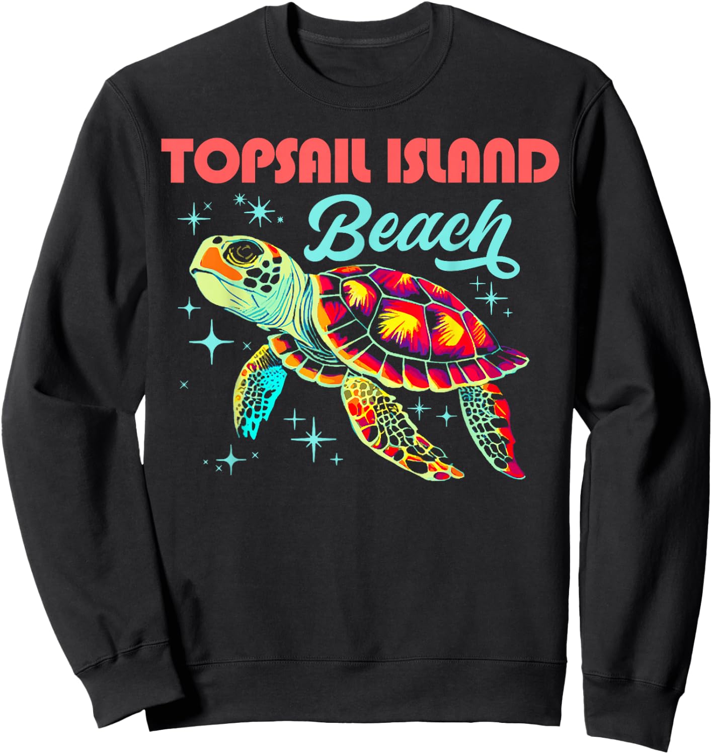 Topsail Island Beach NC Artistic Sea Turtle Retro Sweatshirt - Sweatshirt | Black