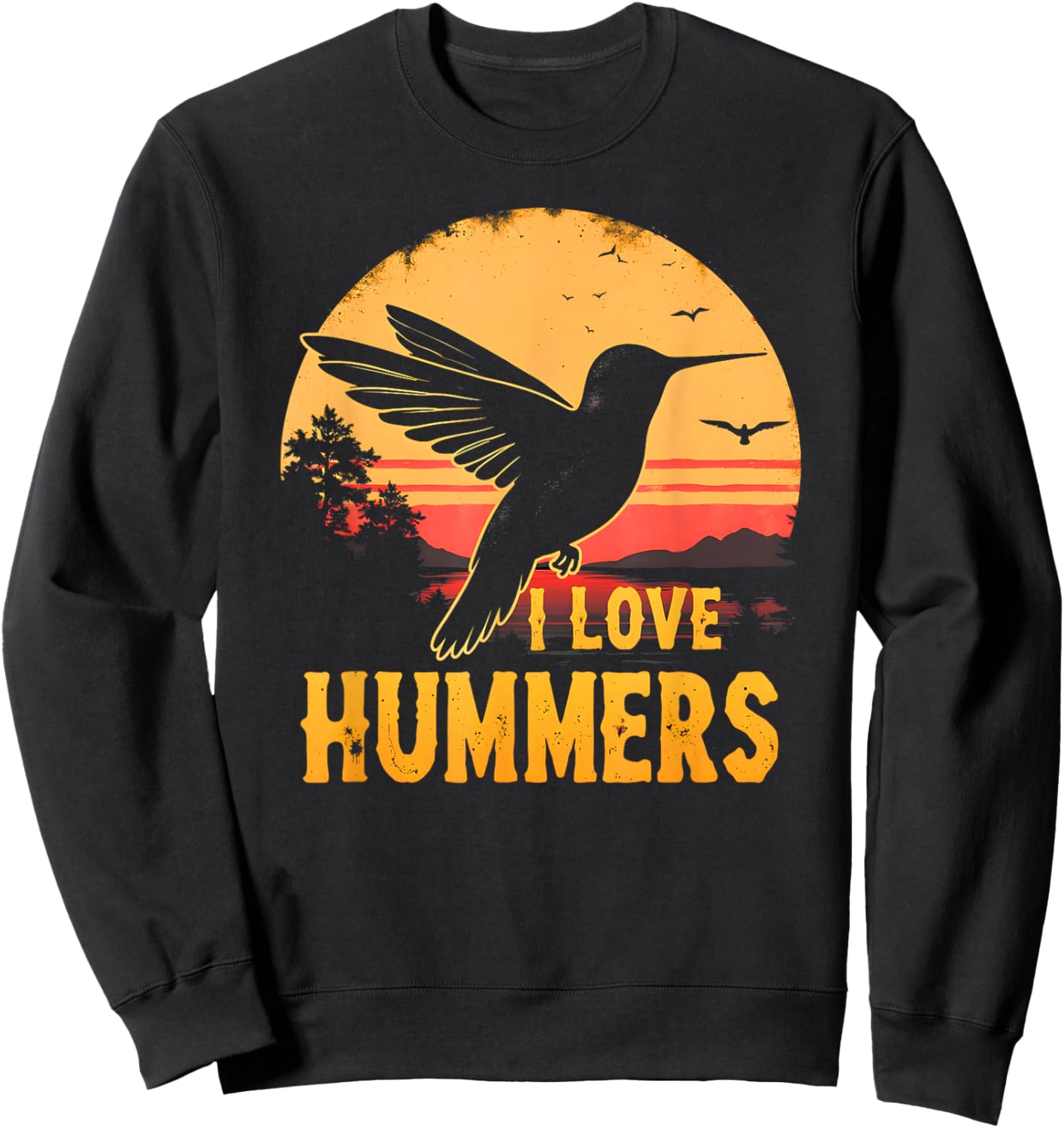 I Love Hummers Bird Colibri Vintage Sunset Hummers Kids Sweatshirt - Sweatshirt | Black