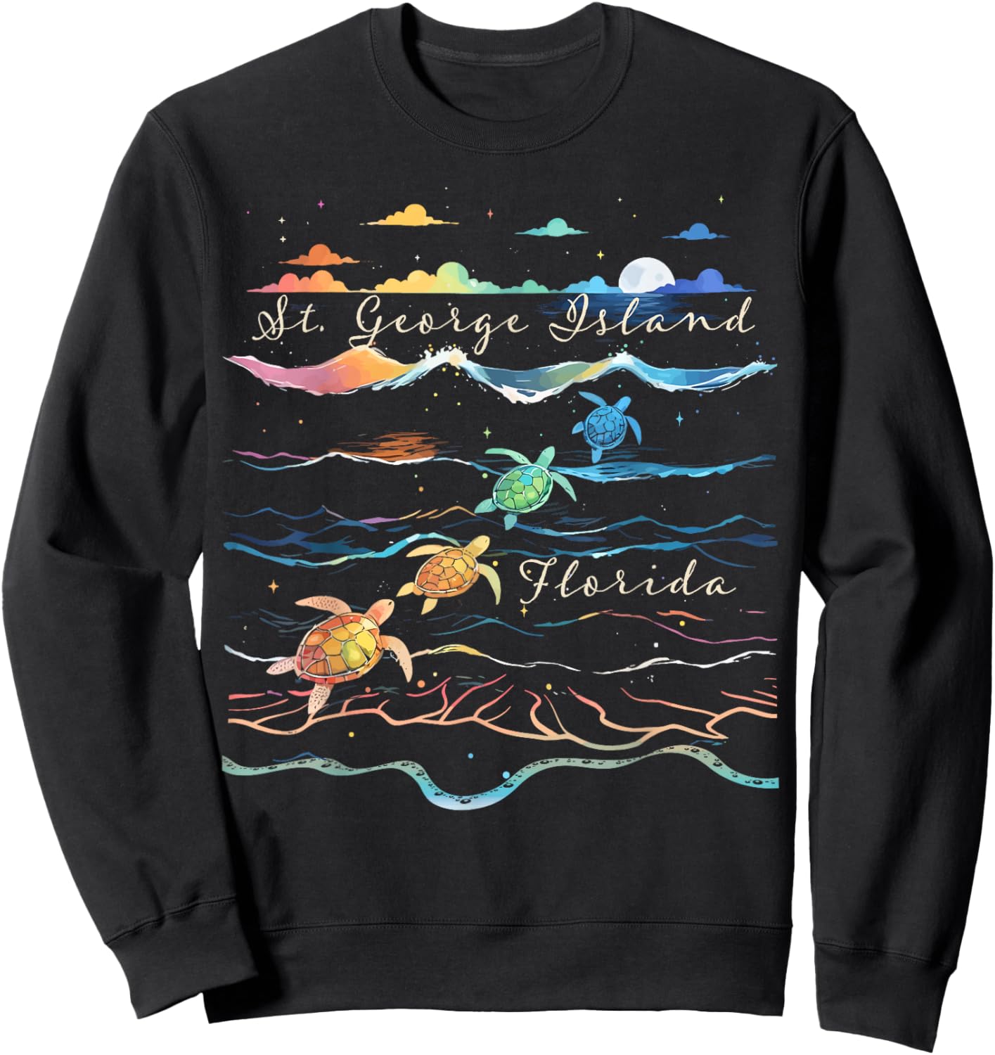 St. George Island Florida Beach Sea Turtle Lover Ocean Sweatshirt - Sweatshirt | Black