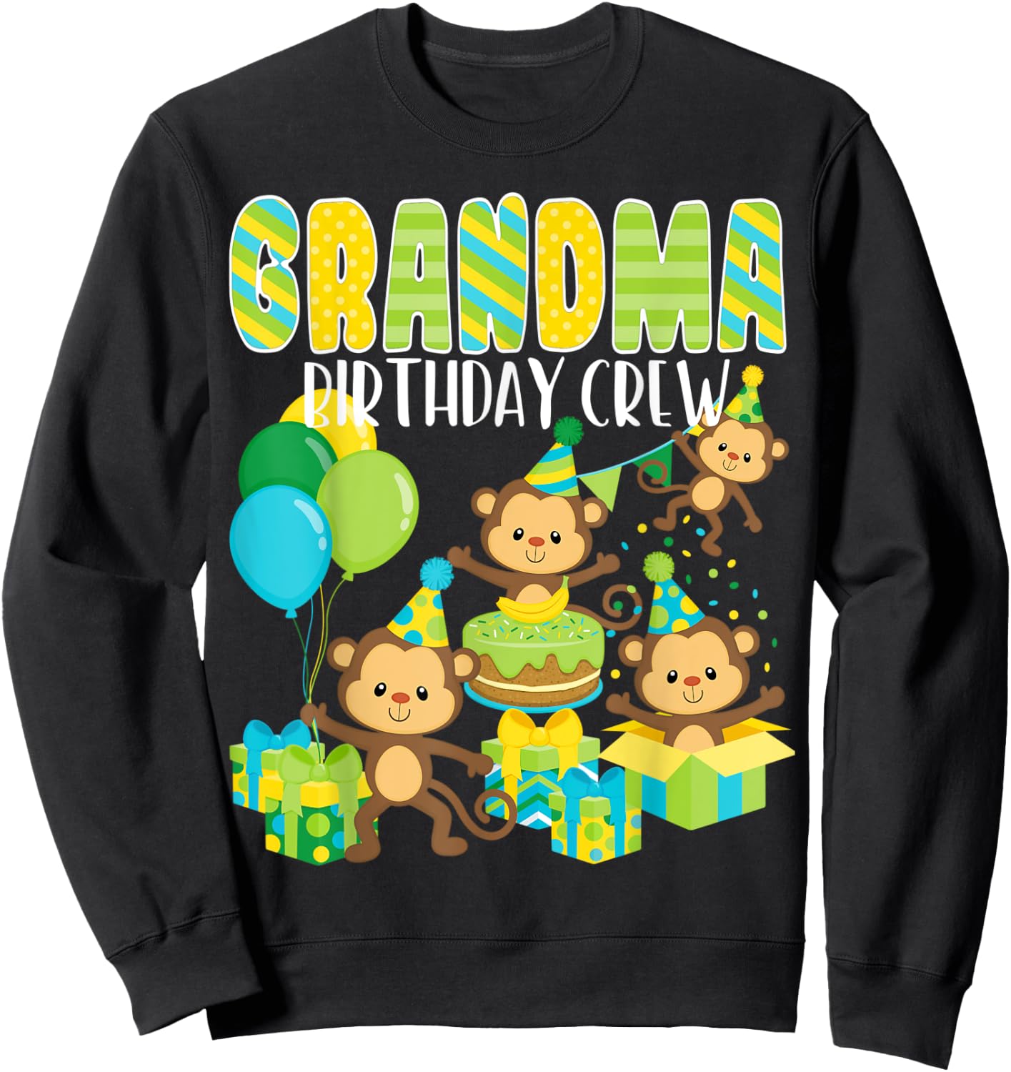 Birthday Party Monkey Grandma Birthday Crew Family Matching Sweatshirt - Sweatshirt | Black