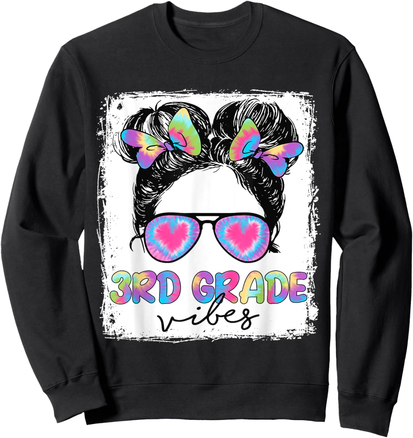 3rd Grade Vibes Messy Hair Bun Girl Back To School First Day Sweatshirt - Sweatshirt | Black