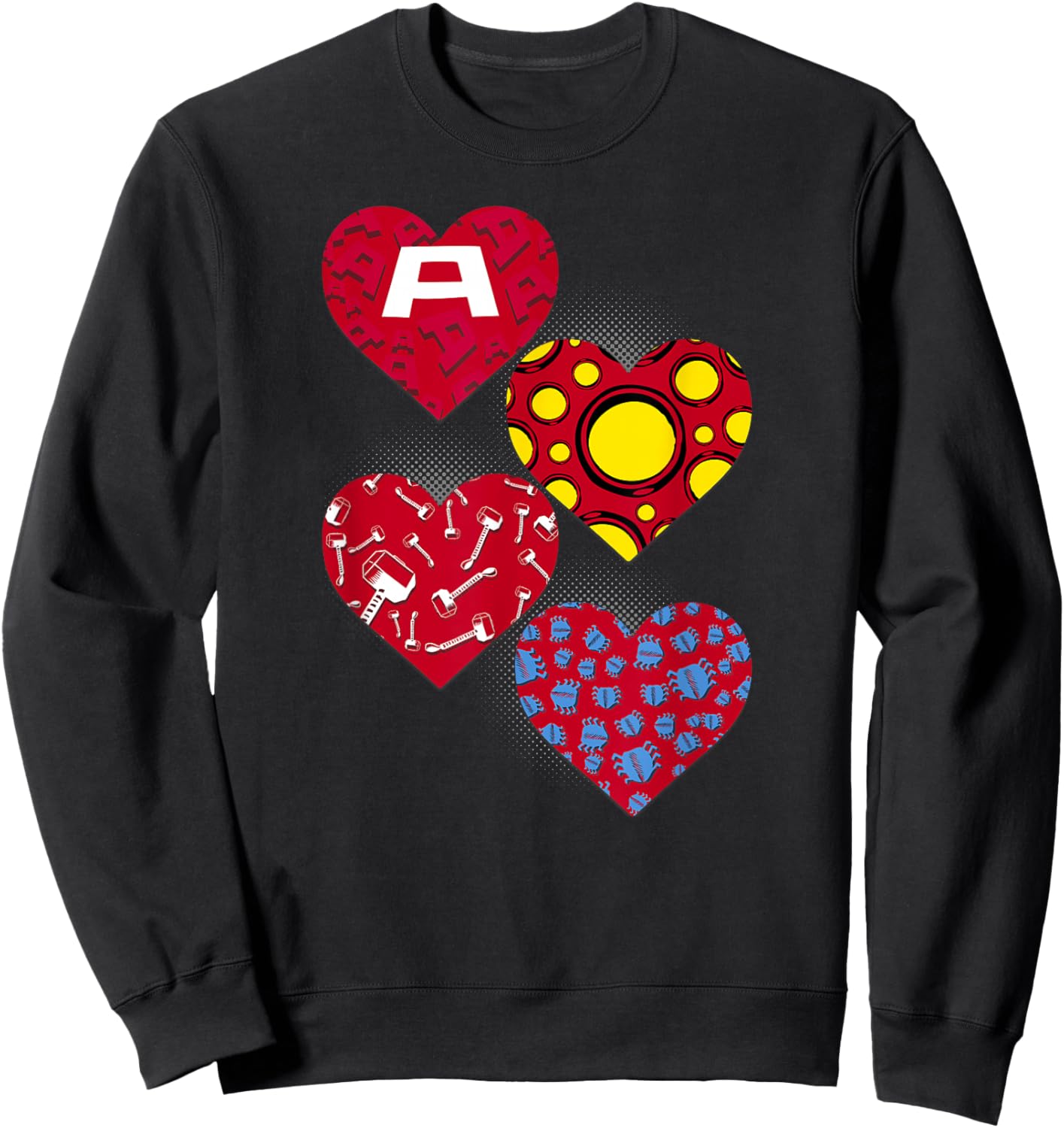 Marvel Comics Avengers Valentine's Day Super Hero Hearts Sweatshirt - Sweatshirt | Black