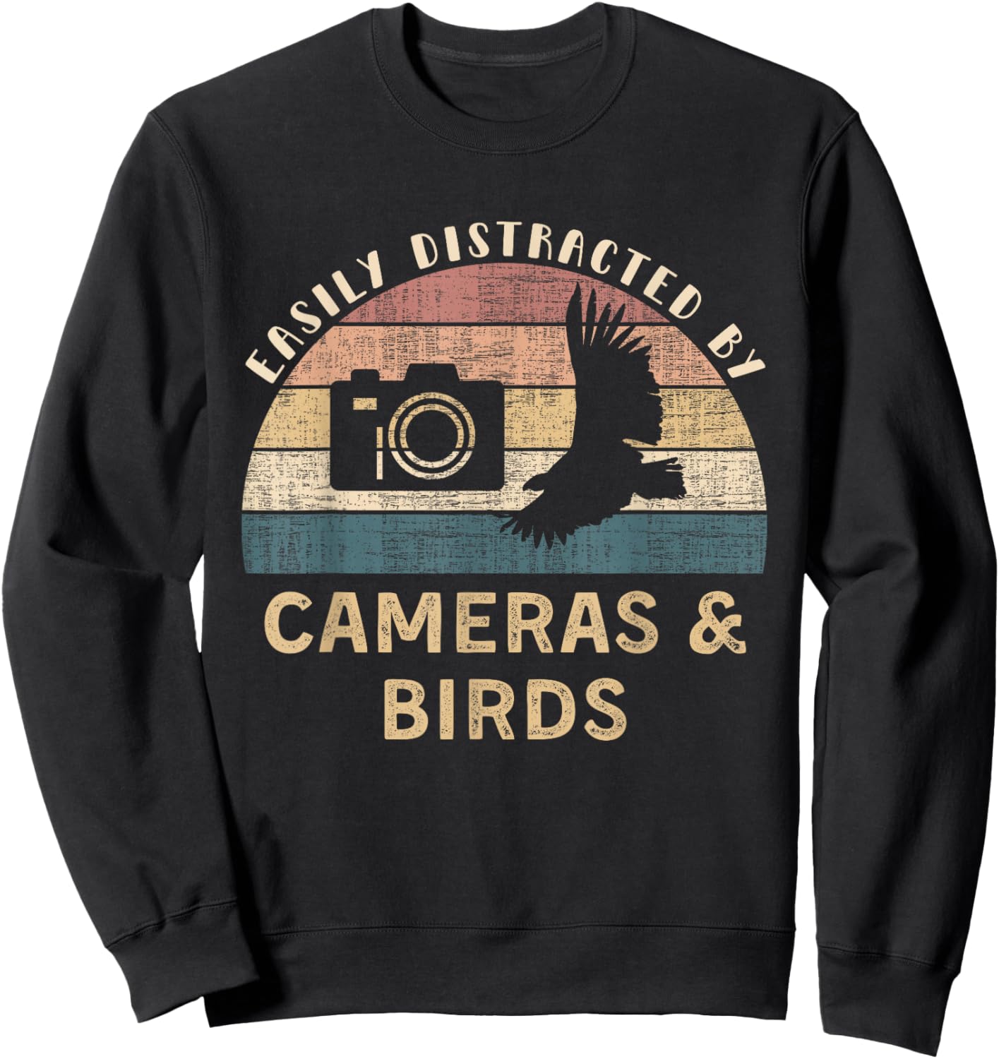 Easily Distracted By Cameras Birds Retro Funny Photographer Sweatshirt - Sweatshirt | Black