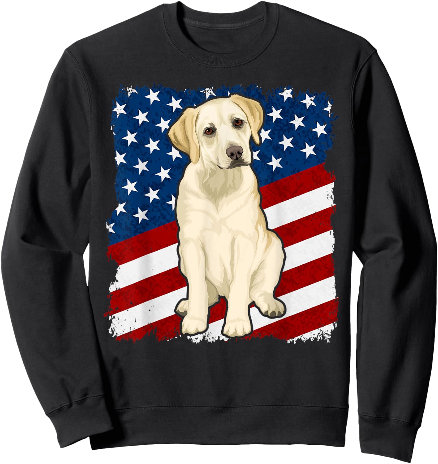 Yellow Labrador Dog American Flag Kids Men Sweatshirt - Sweatshirt | Black
